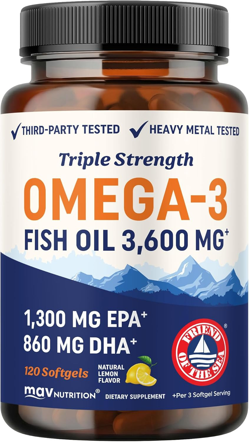 Triple Strength Omega 3 Fish Oil 3600 Mg | EPA & DHA | over 2100Mg Omega-3 Fatty