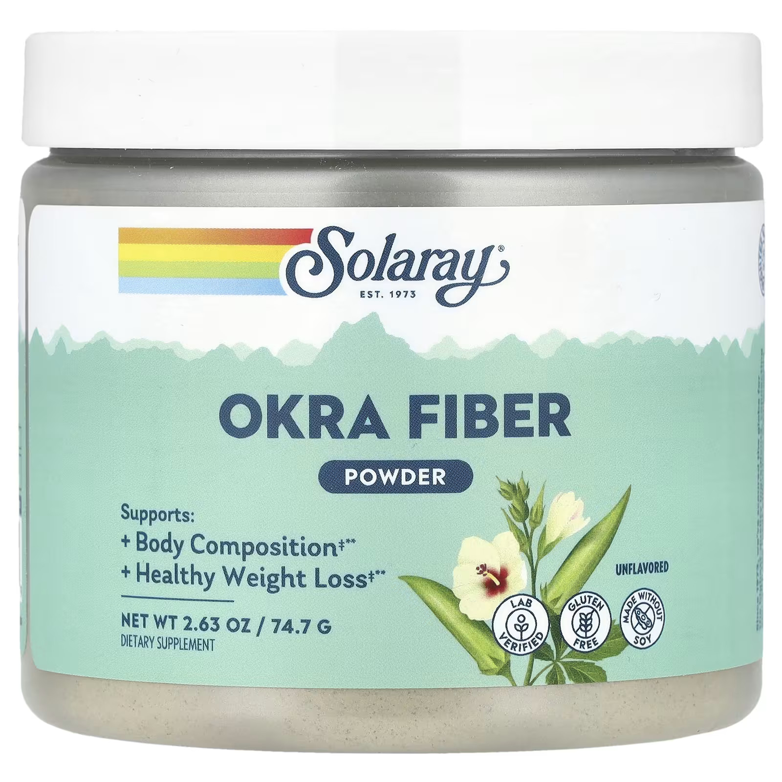 2 X Solaray, Okra Fiber Powder, Unflavored, 2.63 oz (74.7 g)-worldwide