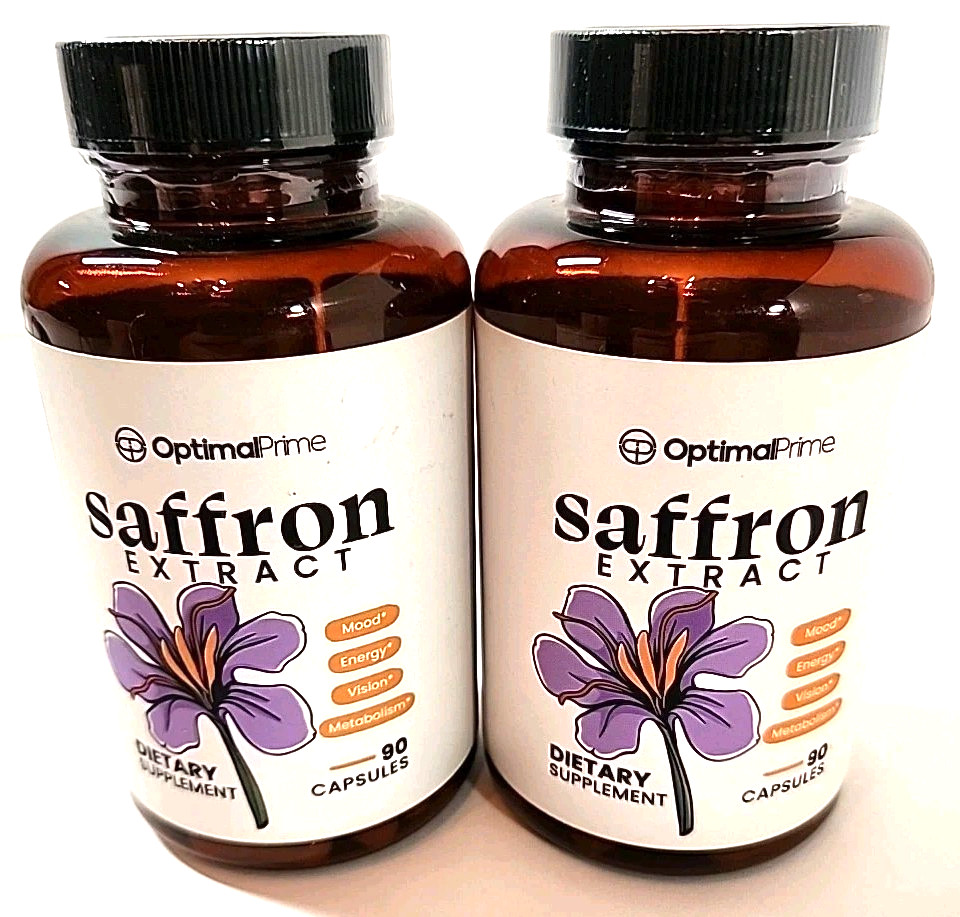 LOT OF 2 Optimal Prime Saffron Extract Dietary Supplements 90 Ct Ea Mood Energy