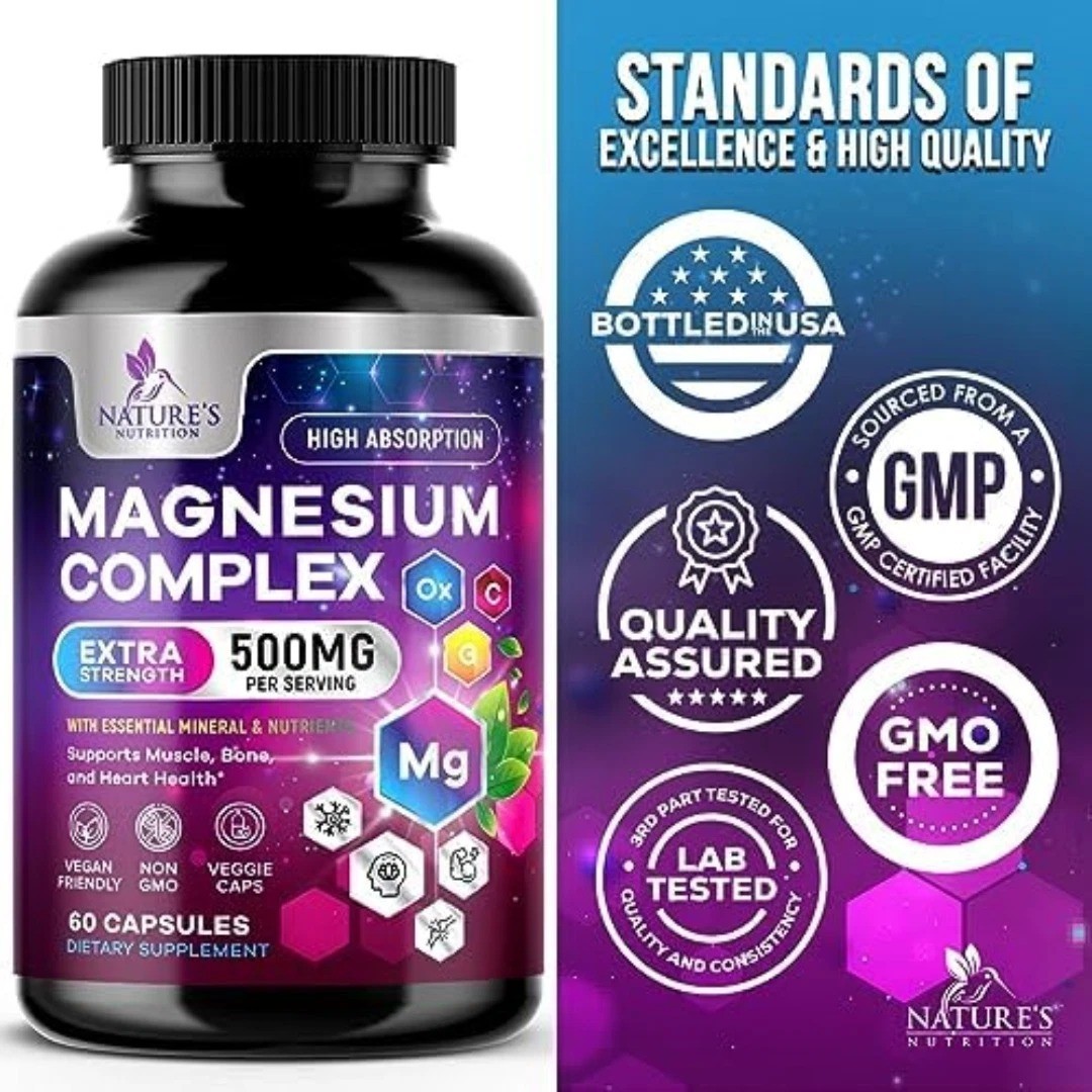 Magnesium Complex Supplement 500 mg – 5 in 1 High Absorption Chelated Magnesium