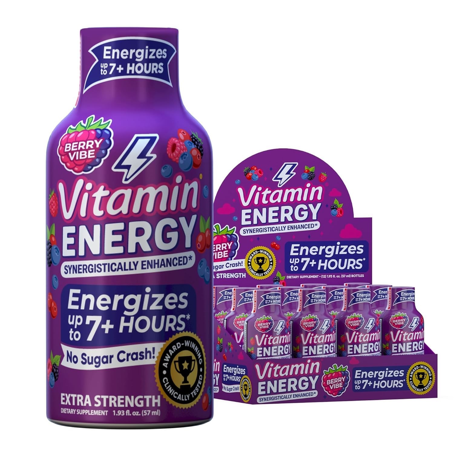 Wellness Support Mixed Berry Energy Shots – 8 Pack, 260mg Caffeine & B-Vitamins