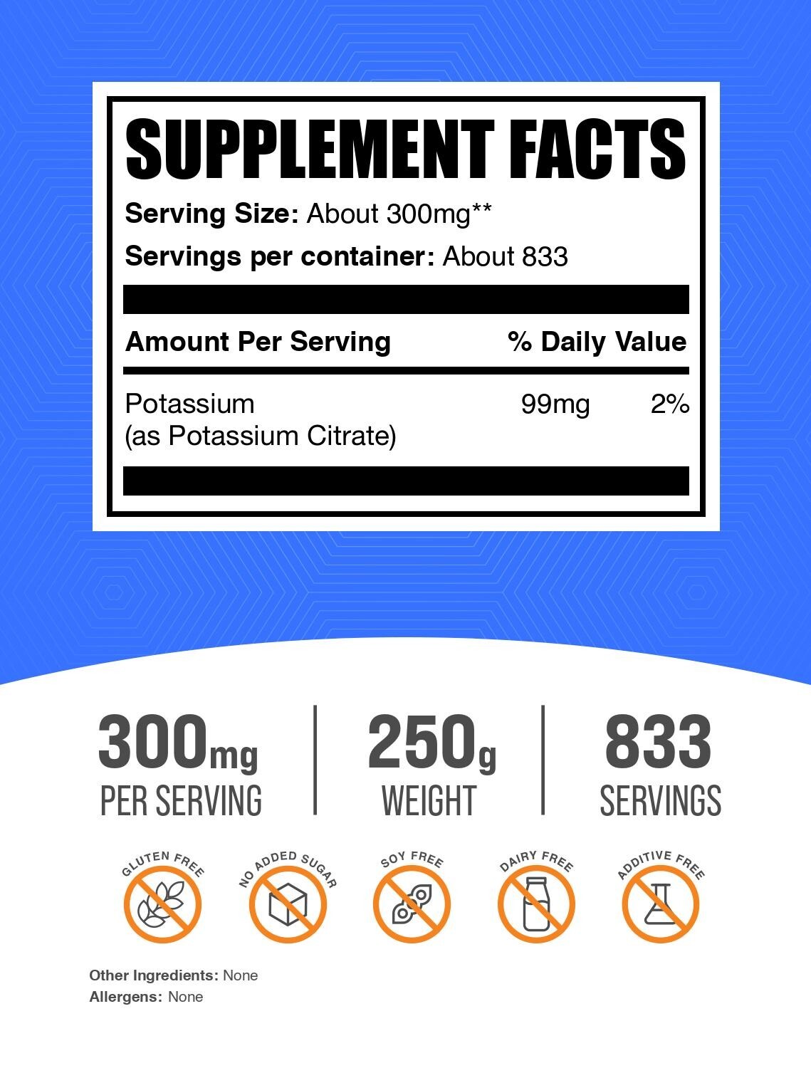 BulkSupplements Potassium Citrate Powder 250g – 300mg Per Serving