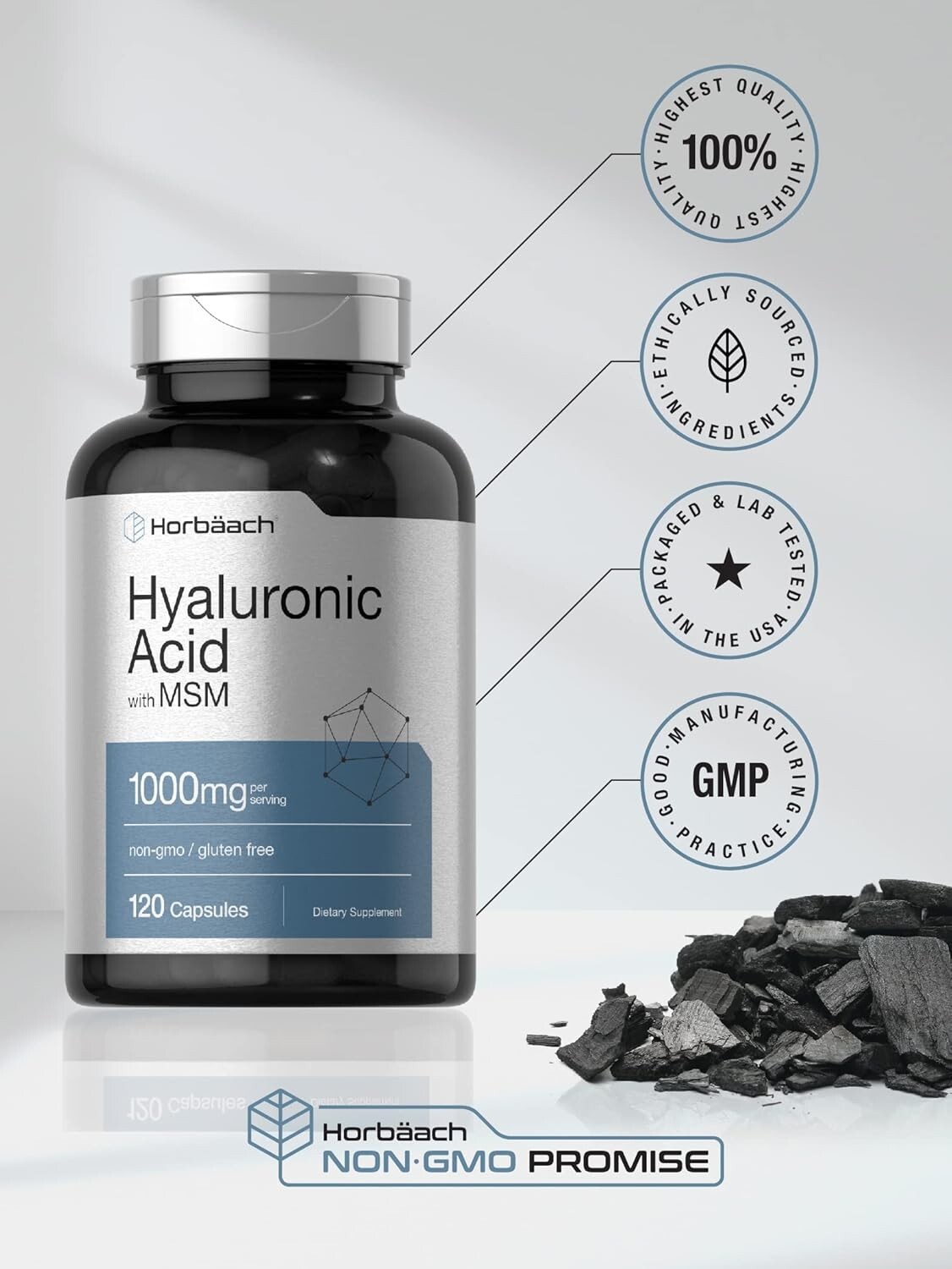 Hyaluronic Acid with MSM | 1000 mg | 120 Capsules | Non-GMO | by Horbaach