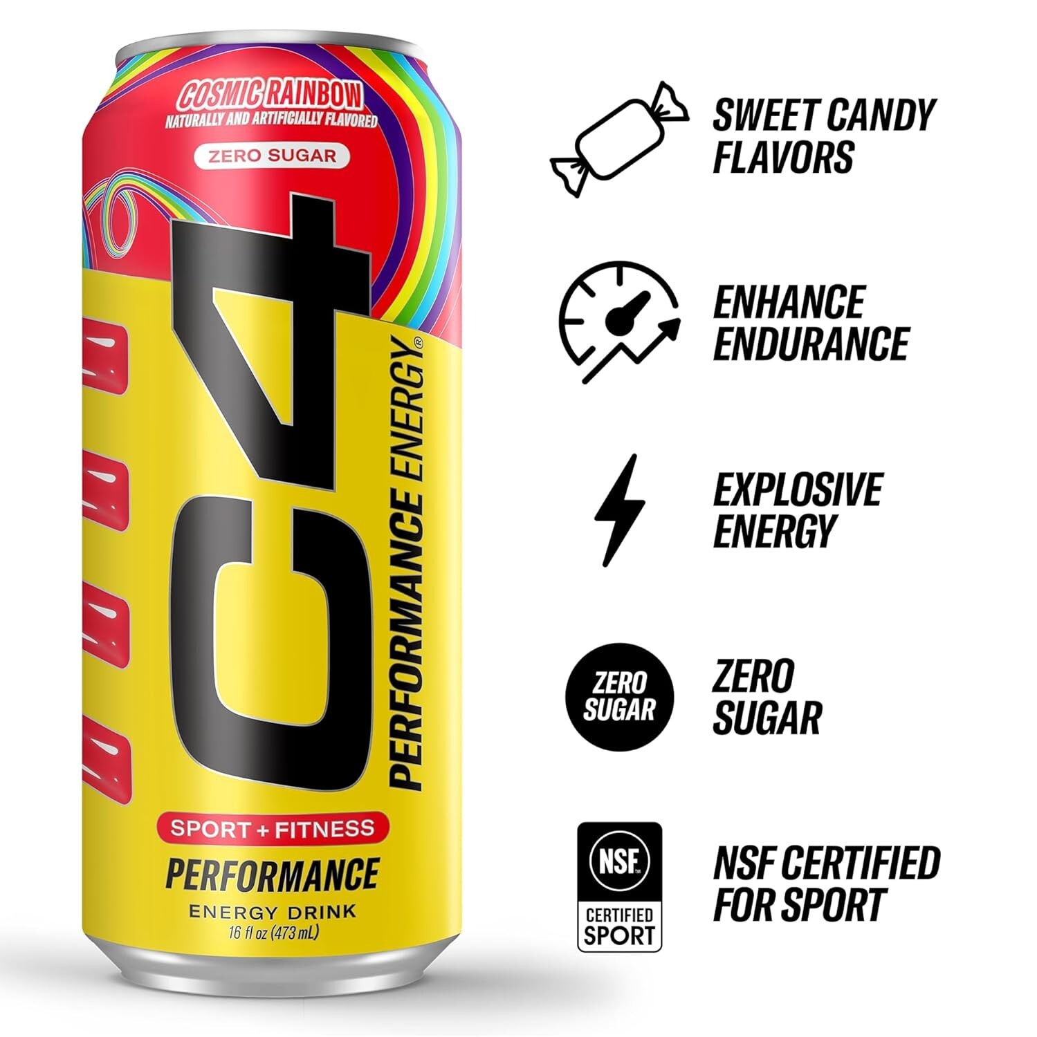 C4 Cosmic Rainbow Energy Drink – 12 Pack of 16 Fl Oz, Zero Sugar & High Power