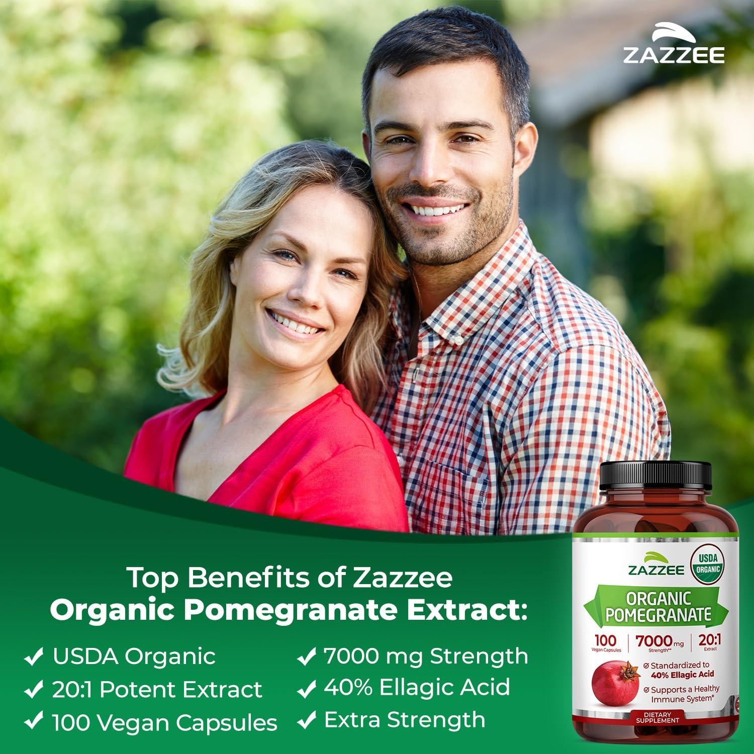 Zazzee USDA Organic Pomegranate 20:1 Extract, 7000 mg Strength, 40% Ellagic Acid