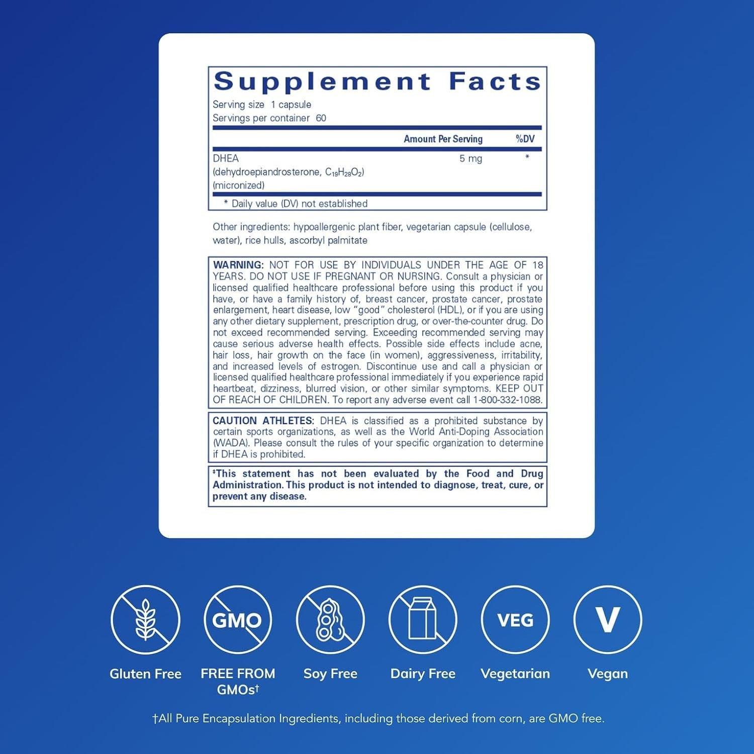 DHEA 5 mg – Immune Support Hormones Balance* – Micronized DHEA – Gluten Free…