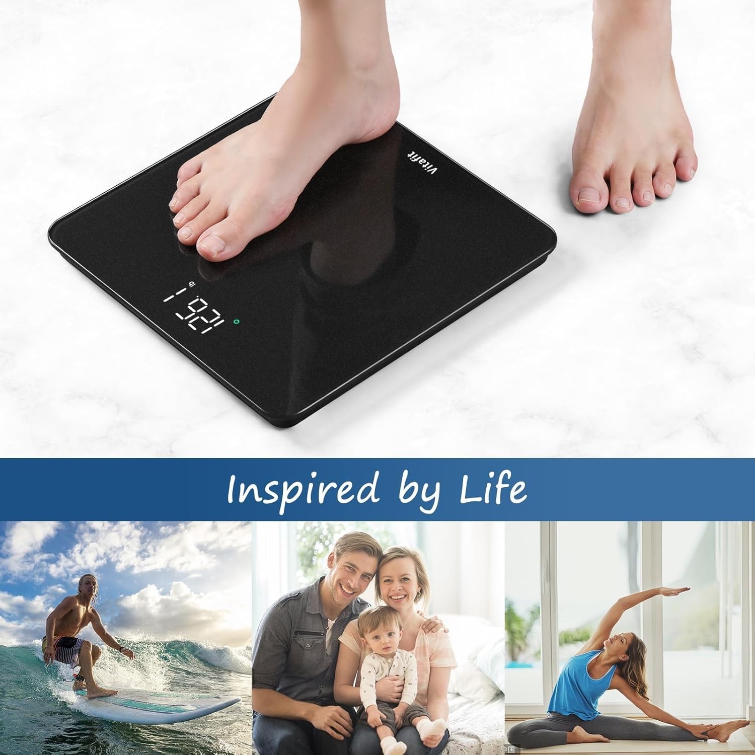 Precision Digital Body Scale, 0.1lb Accuracy, 400lb/182kg, Elegant Black Finish