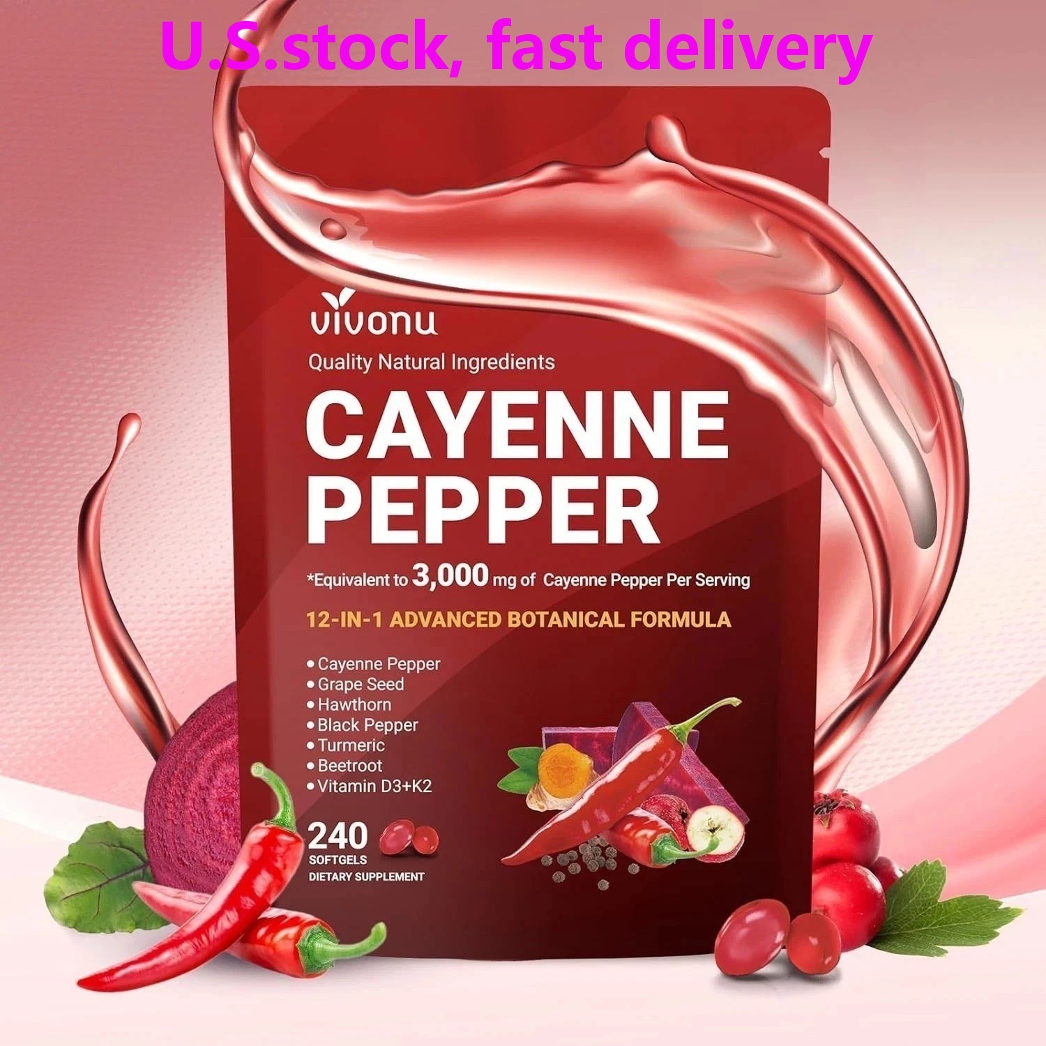 VivoNu Cayenne Pepper Softgels Supplement – 240 Capsules NEW FREE SHIP