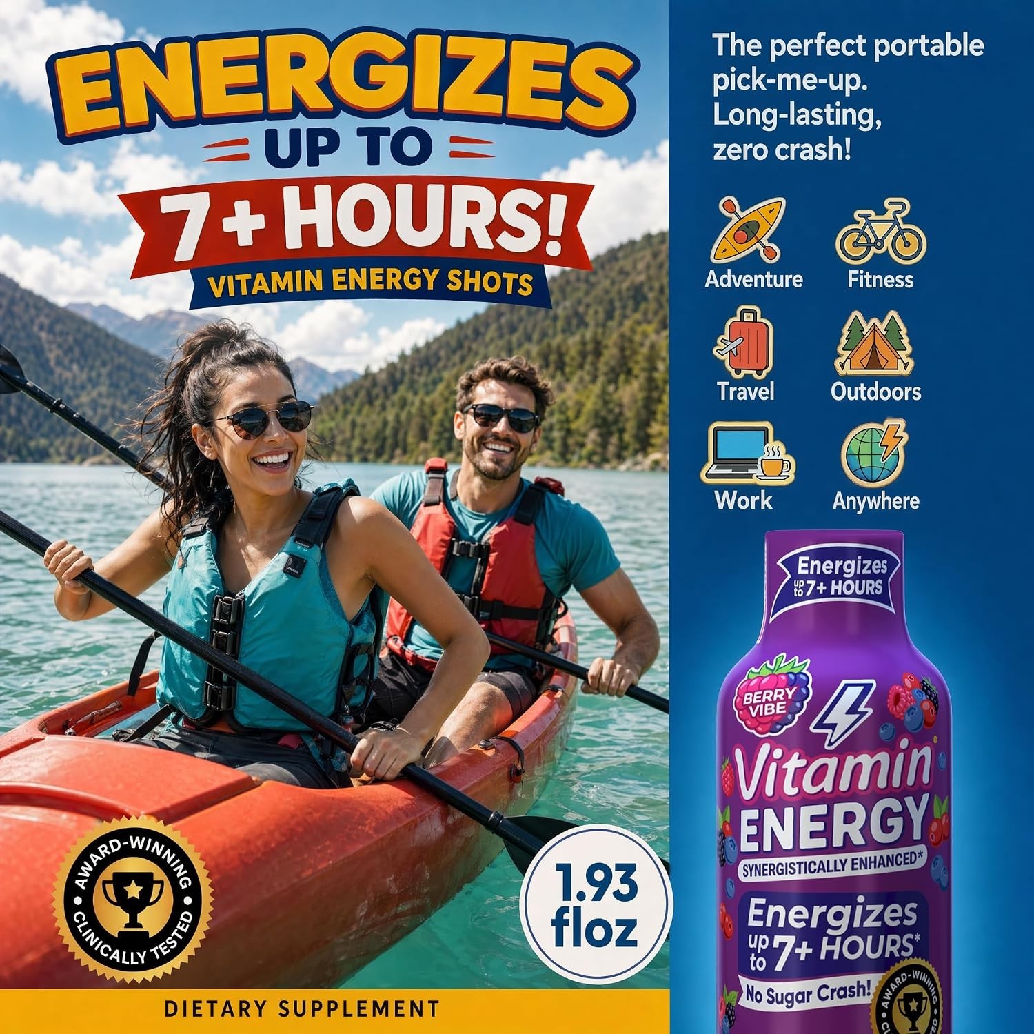 Wellness Support Mixed Berry Energy Shots – 8 Pack, 260mg Caffeine & B-Vitamins
