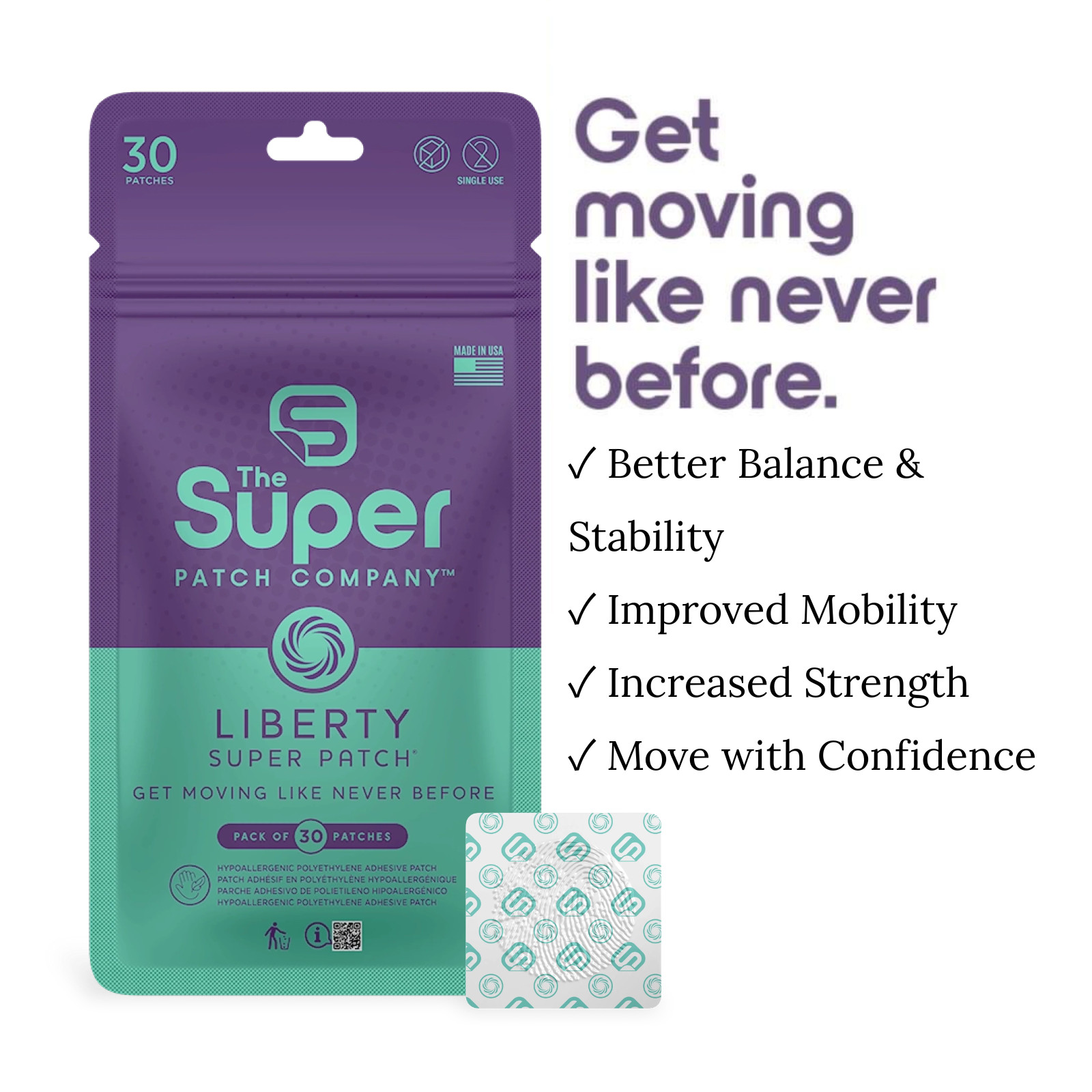 Super Patch LIBERTY Balance Stability Mobility Patches 30-Pack Drug-Free