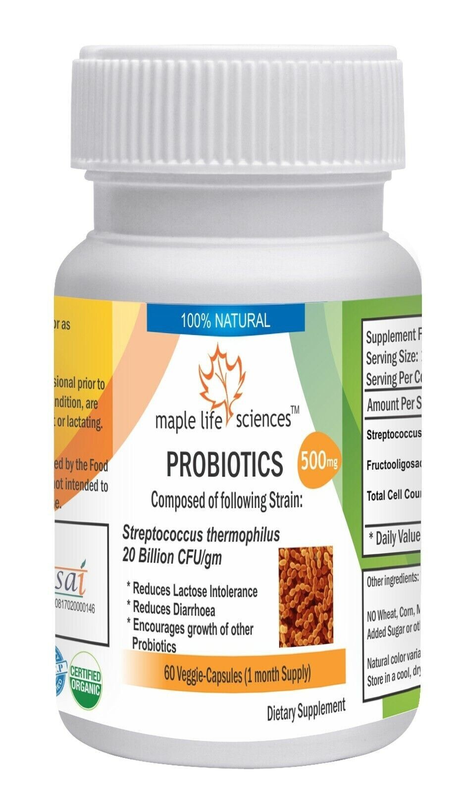 Probiotic Streptococcus Thermophilus 20 Billion CFU/gm Capsules – 500mg-AU Stock
