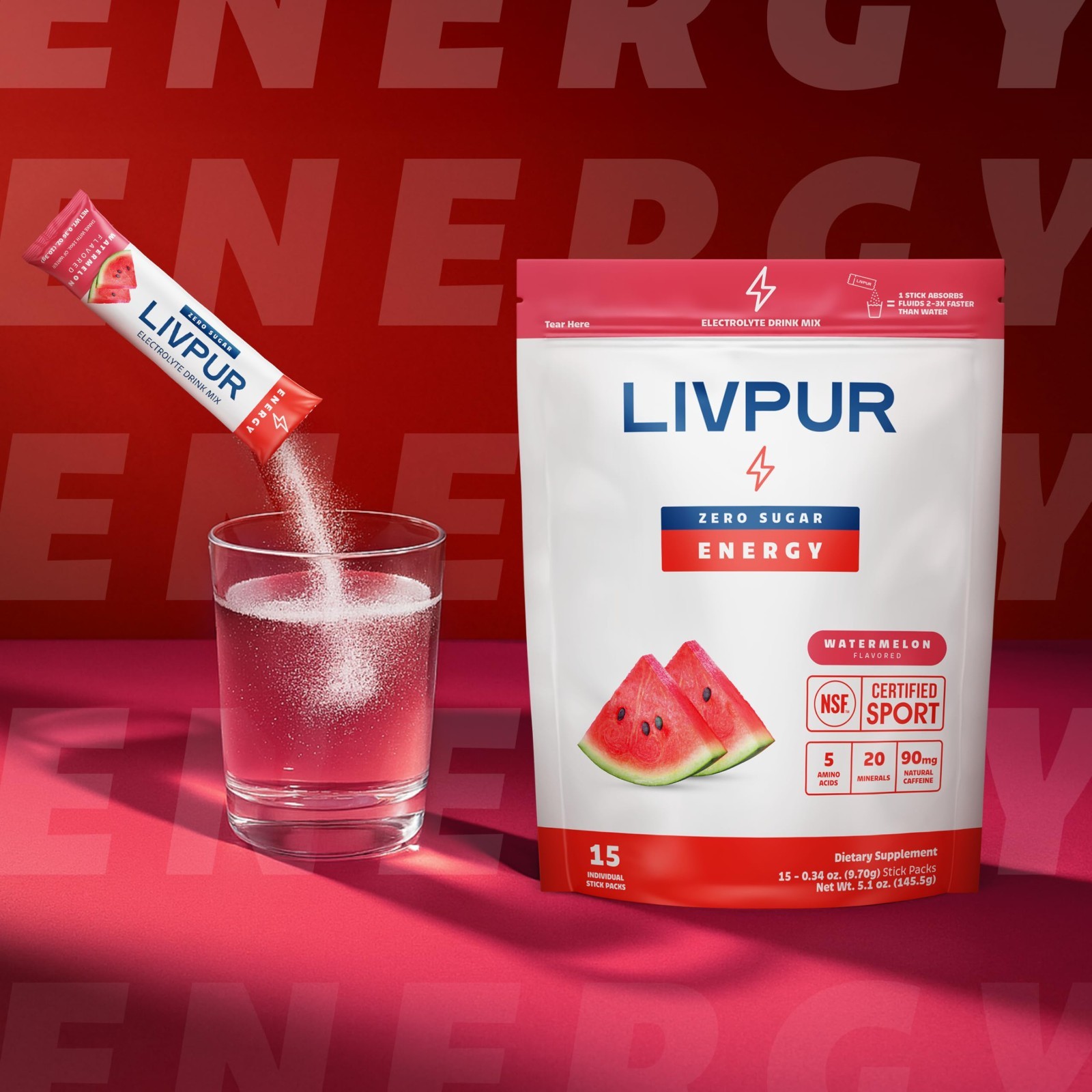 Electrolyte Drink Mix Powder – 15 Hydration Packets, Sugar Free, Caffeine & Amin