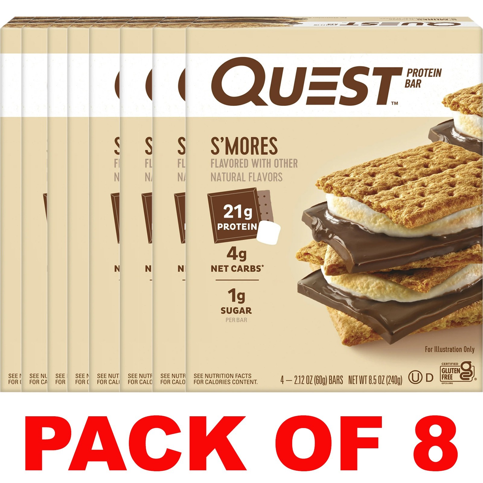 QUEST S’mores Protein Bars Natural Flavors- 4 Bars in a Box – 8 BOXES