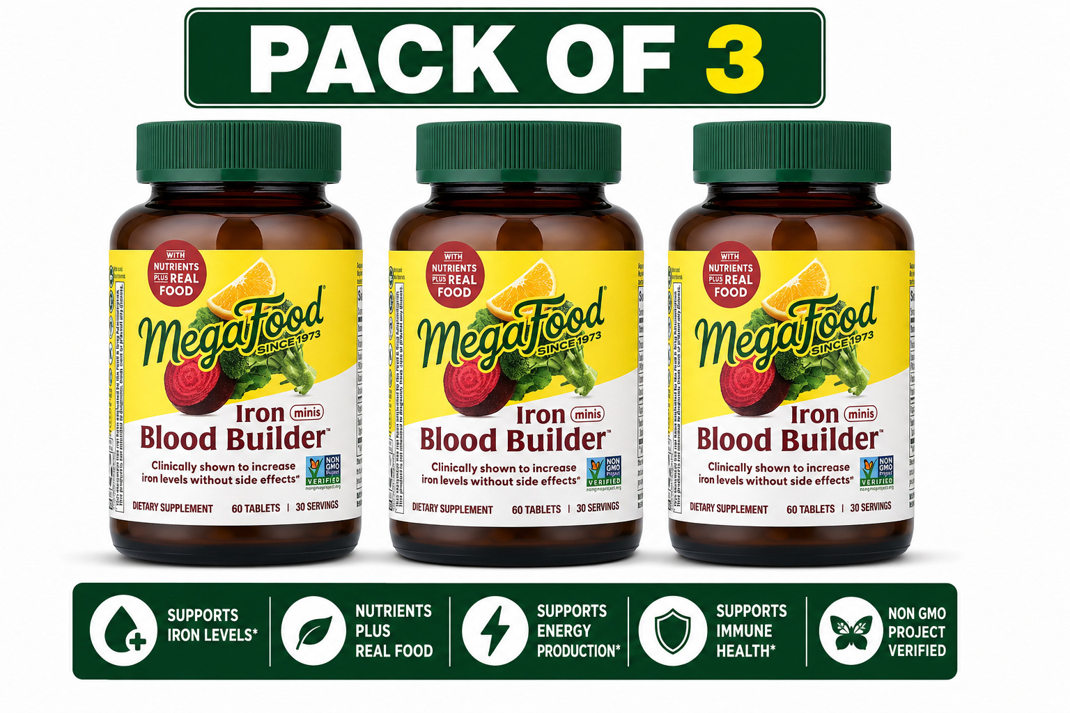MegaFood Blood Builder Minis – 60 Tablets – Pack of 3