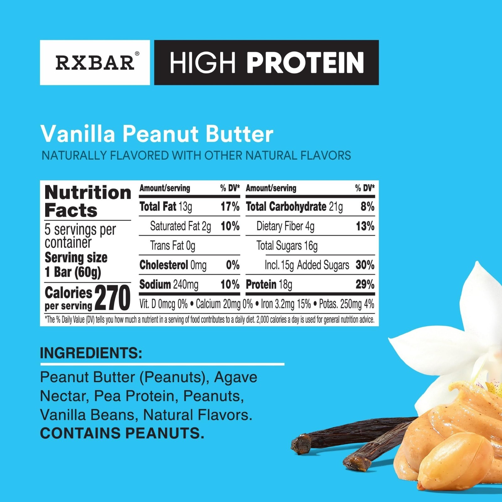 RXBAR Protein Bars, 12g Protein,Gluten Free Snacks,Peanut Butter6 Boxes, 30 Bars
