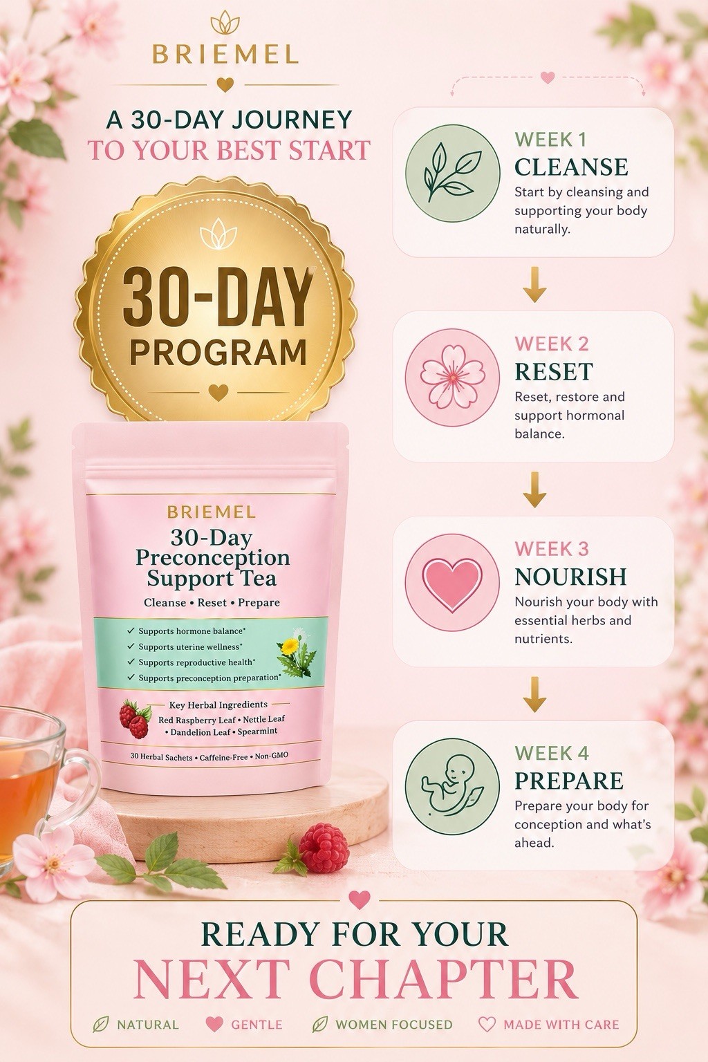 Fertility Support Tea Preconception Herbal Blend Hormone Balance 30 Days Supply