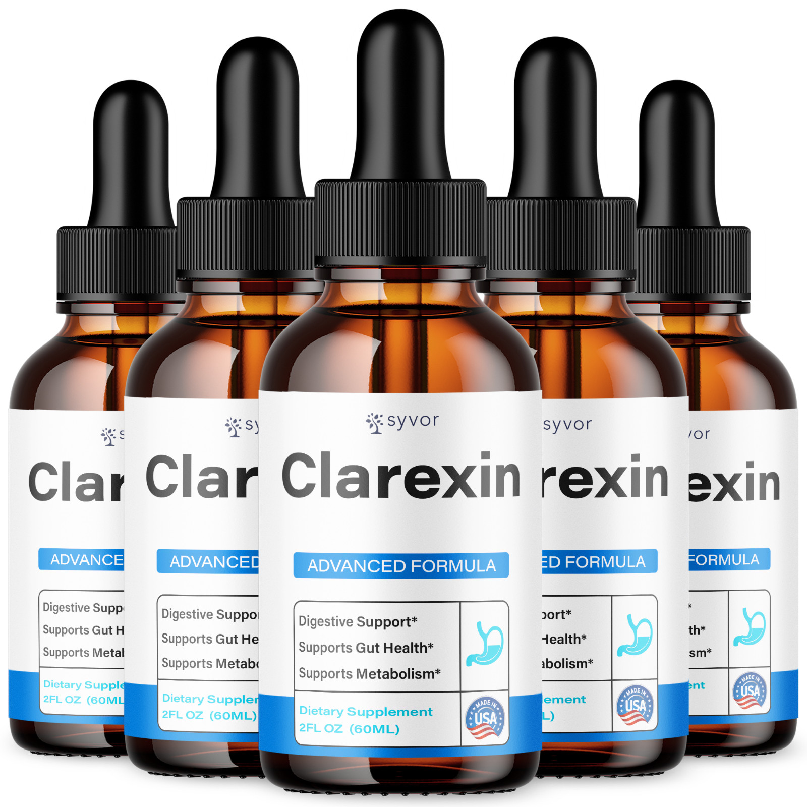 (5 Pack) Clarexin Drops Advanced Gut Health Support Max Supplement 150 Servings