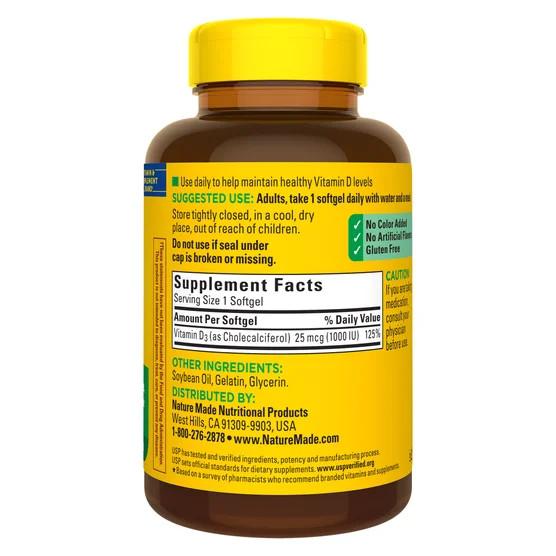 Nature Made Vitamin D3 25mcg 1000 IU, 650 Softgels