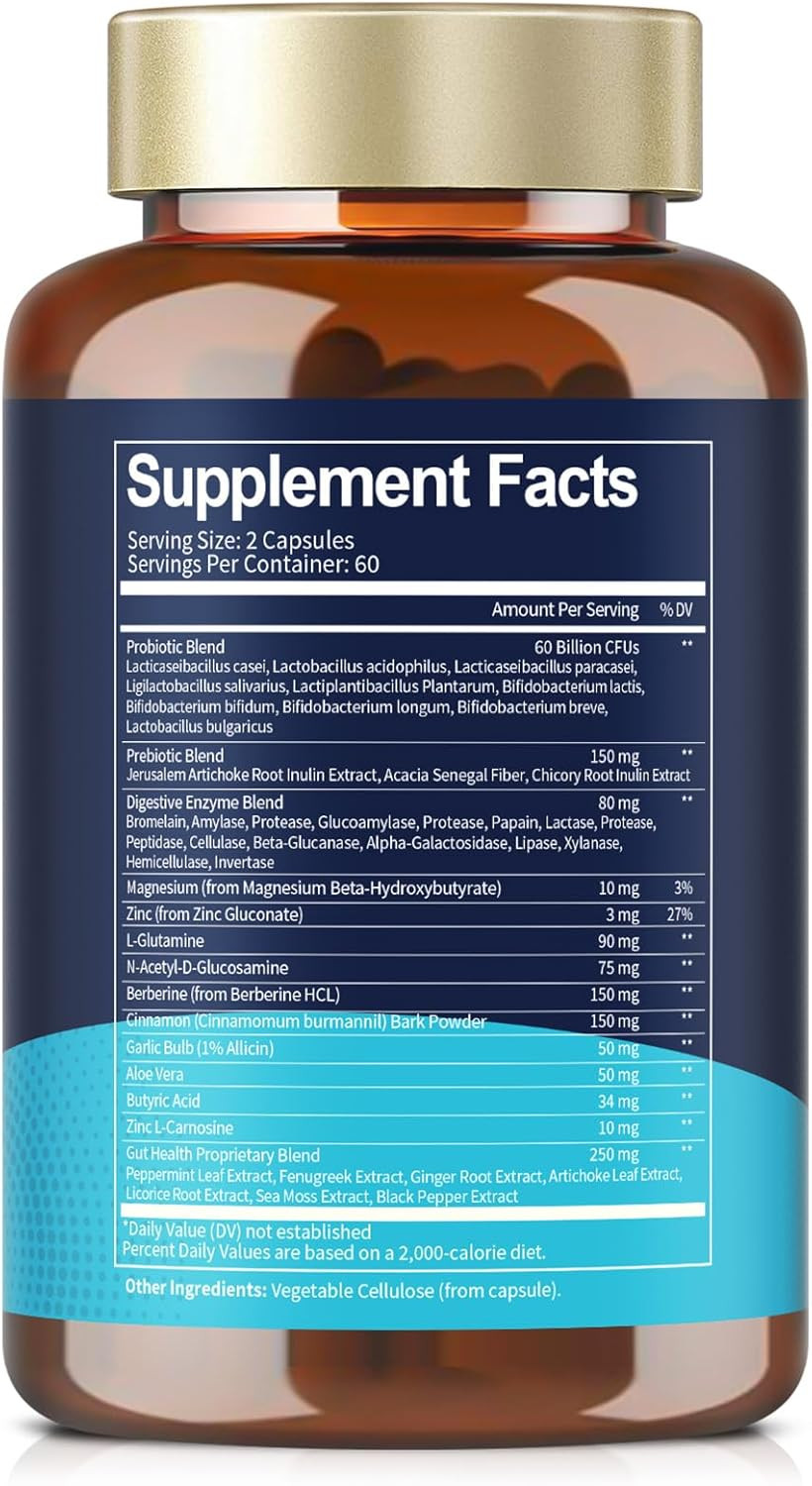 4-In-1 Gut Health Supplement with Probiotics, Prebiotics, Postbiotics & Digestiv