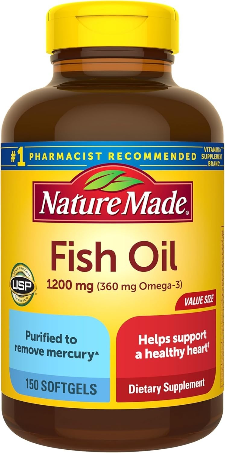 Purified Fish Oil Omega 3 Softgels – Heart Support, 75-Day Supply