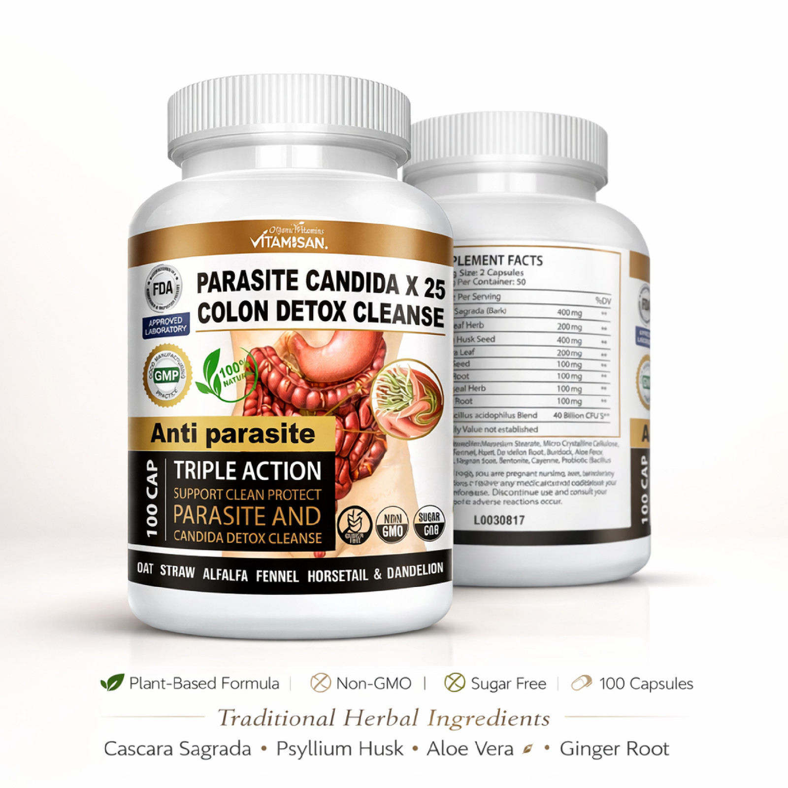 #1 Potent Candida Cleanse Yeast Support and Detox with Herbs Enzymes