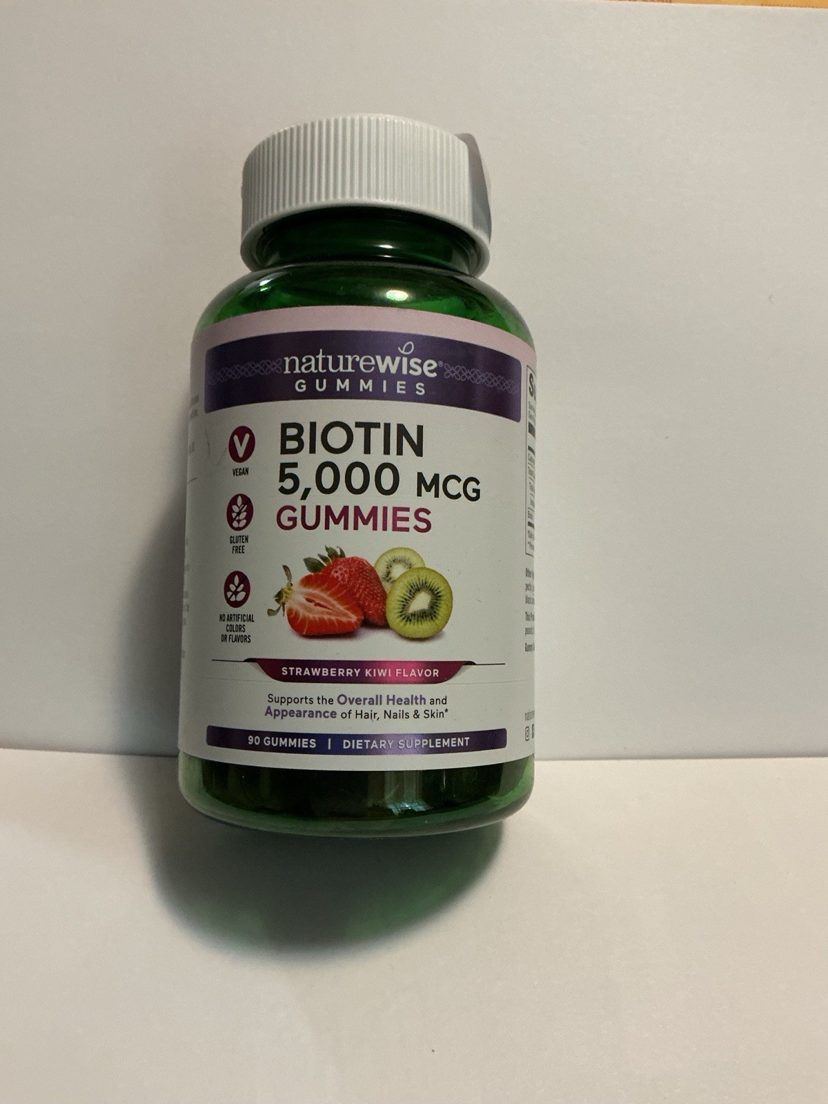 Naturewise Biotin 5,000 mcg Gummies 90ct Strawberry Kiwi Vegan Hair Skin Nails