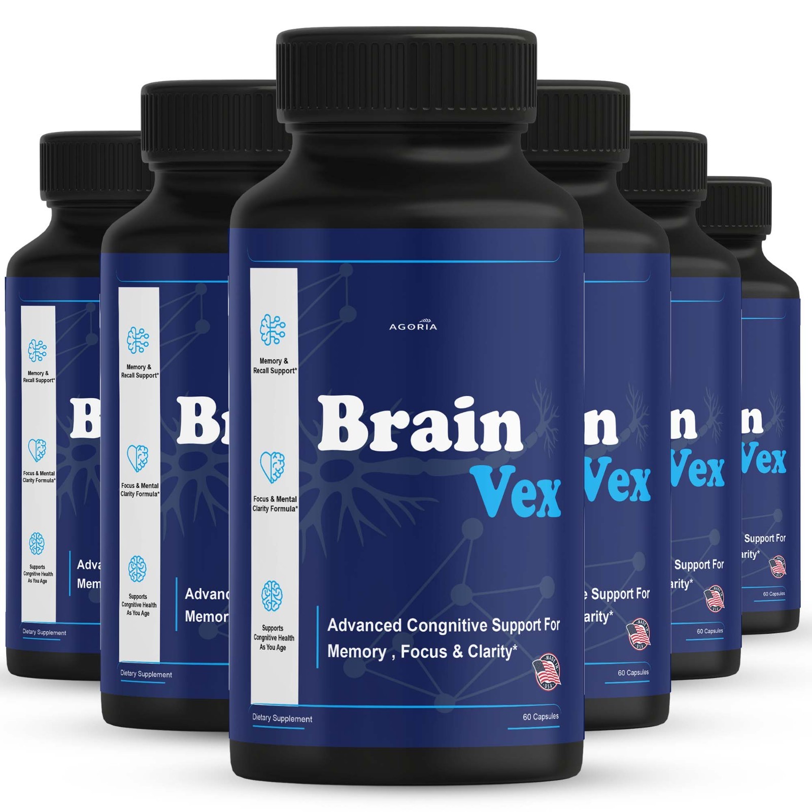 (6 Pack) BrainVex Nootropic All Natural Brain Supplement Brain Vex Capsules