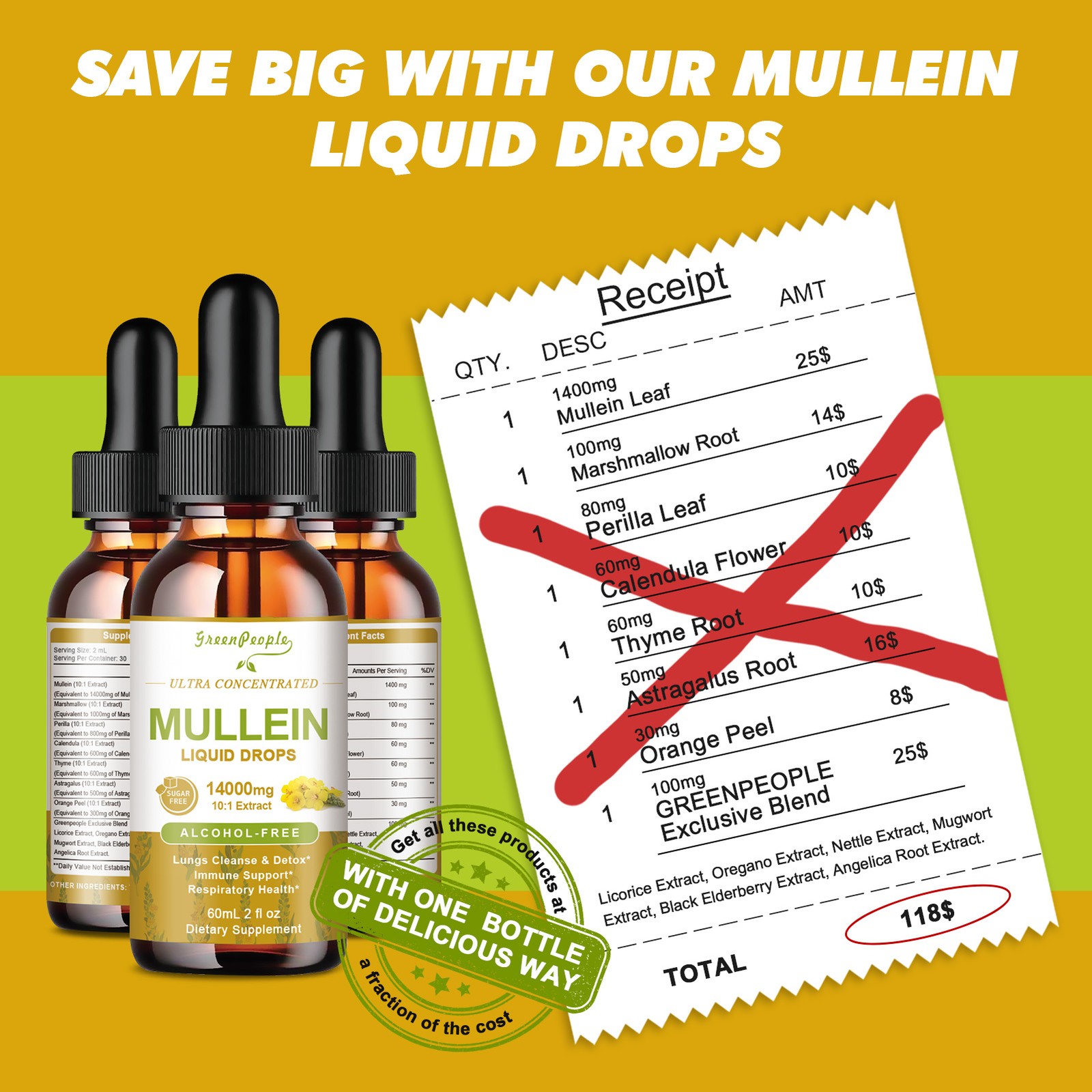 Mullein Leaf Extract for Lungs, Mullein Drops for Lungs Support Lung Respiratory