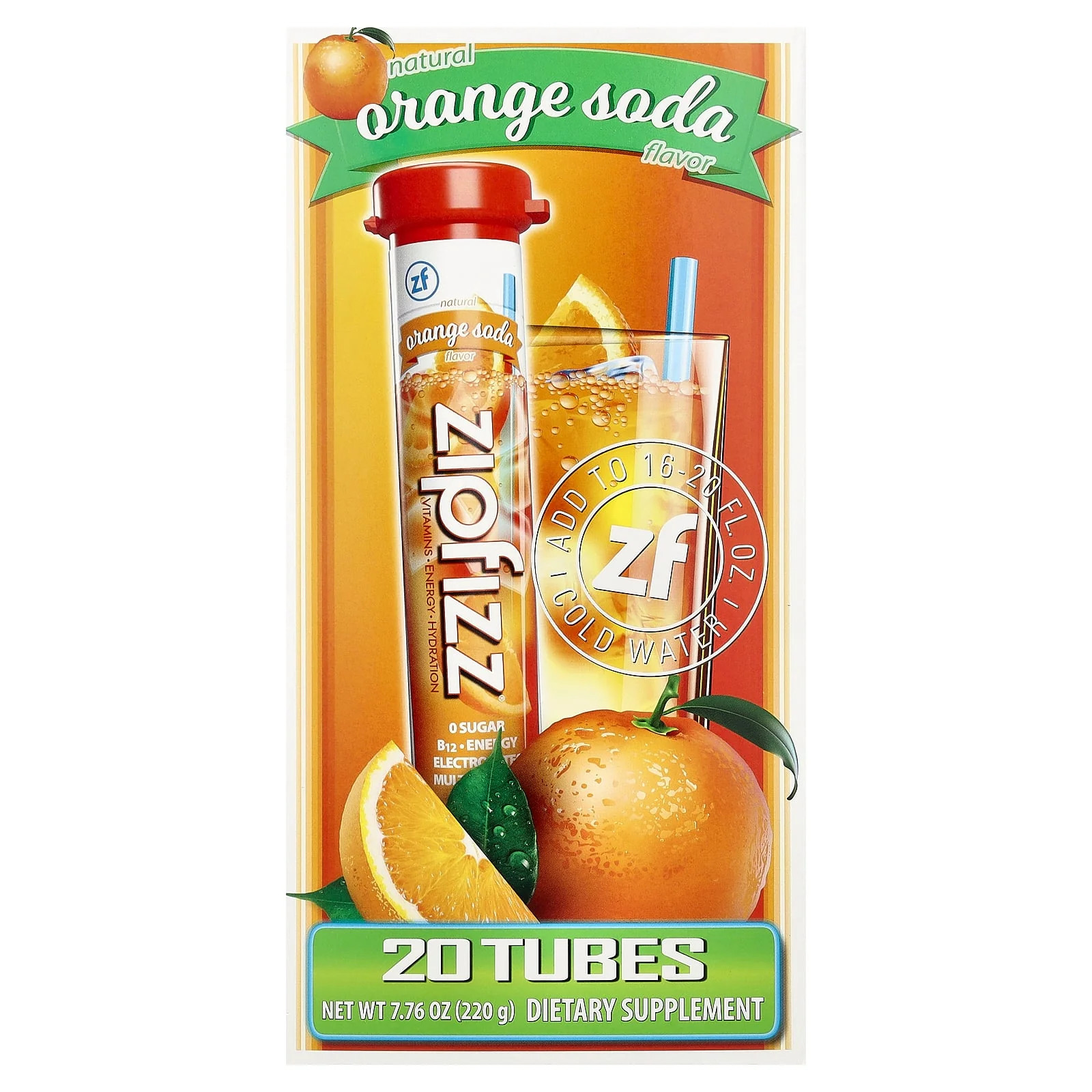 2 X Zipfizz, Energy Drink Mix, Orange Soda, 20 Tubes, 0.39 oz (11 g) Each