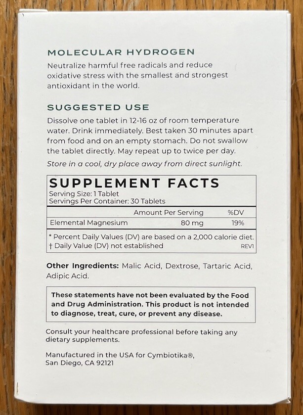 Cymbiotika Molecular Hydrogen – The Strongest Antioxidant – 12ppm – 30 tablets