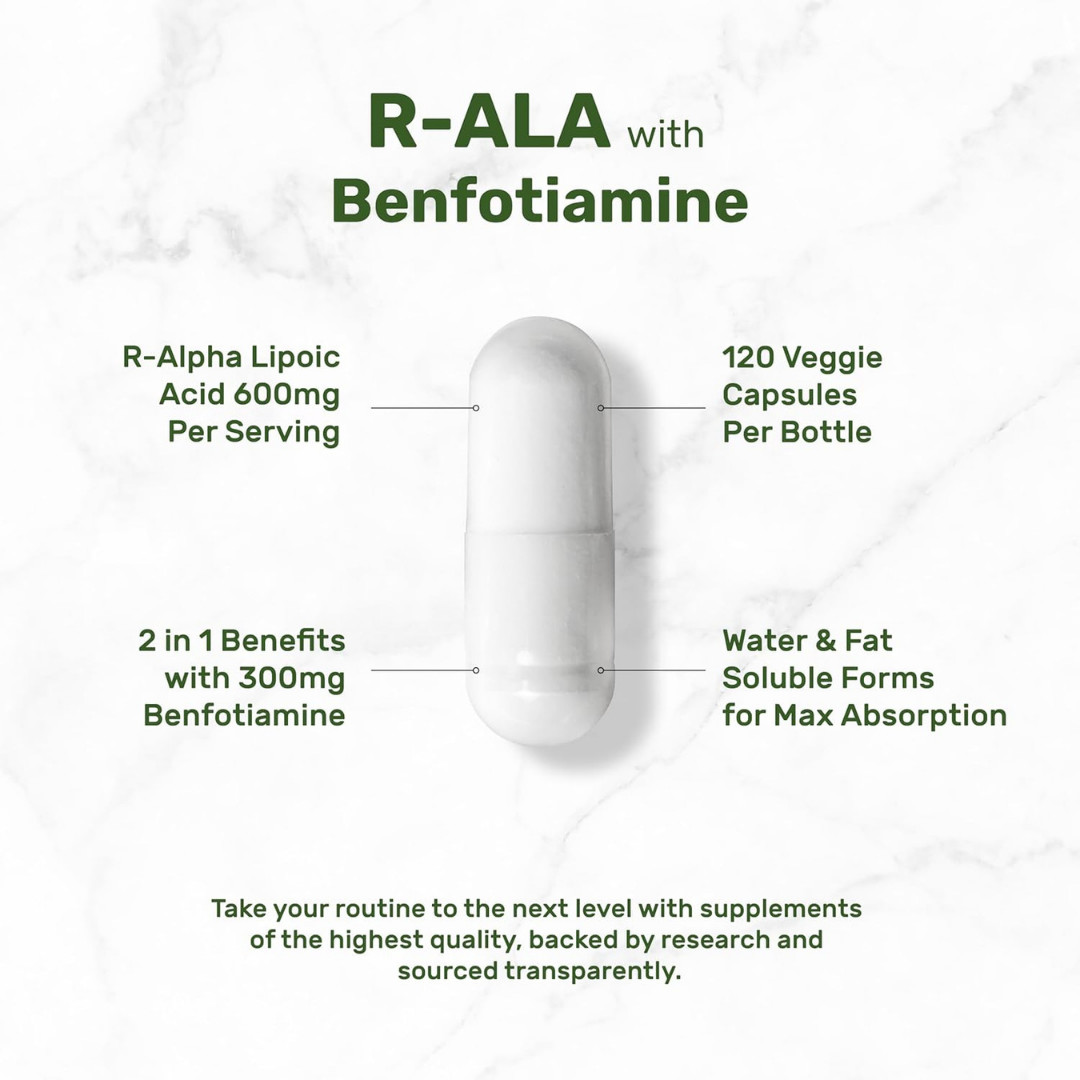 R Alpha Lipoic Acid 600Mg with Benfotiamine 300Mg per Serving, 120 Veggie Capsul