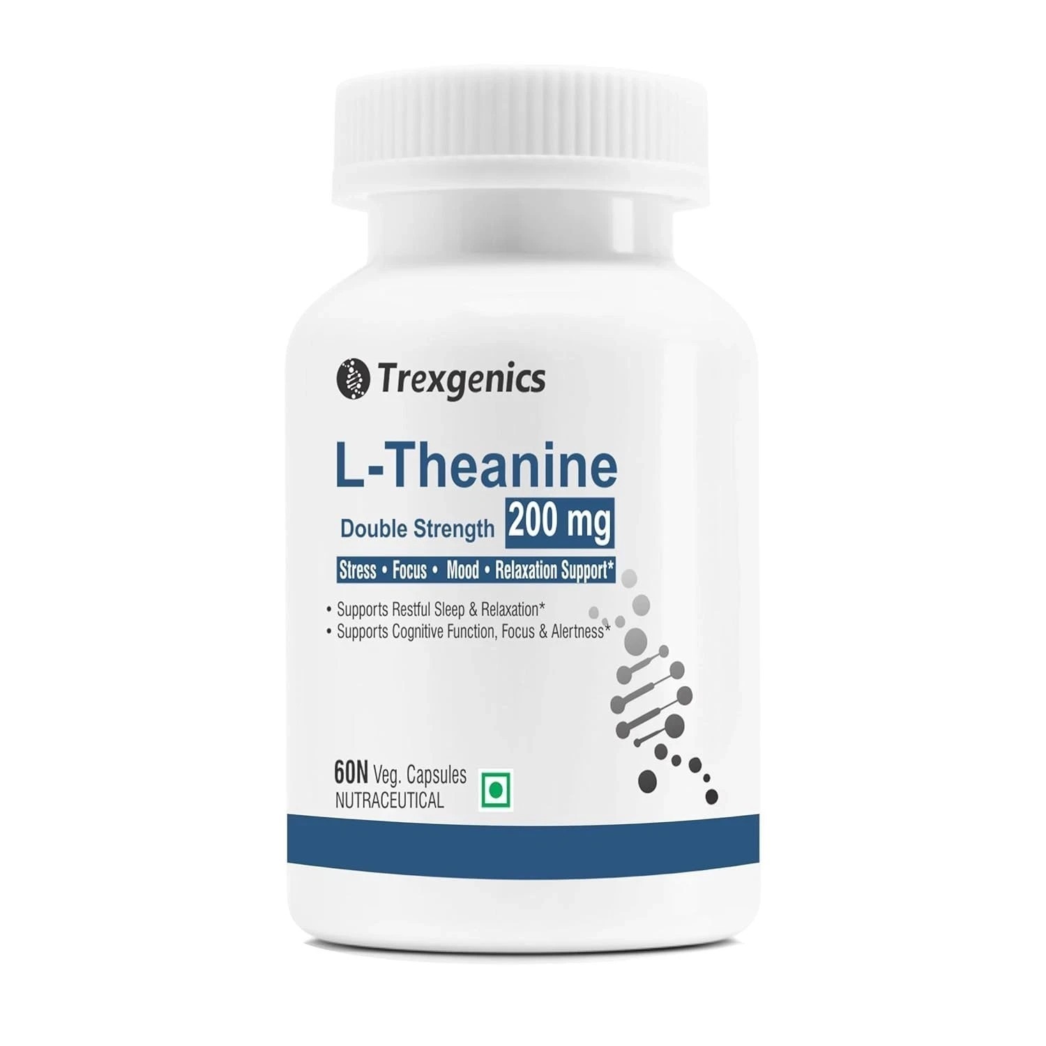 Trexgenics L-THEANINE 200mg, Double strength Stress – 60 Capsules t431