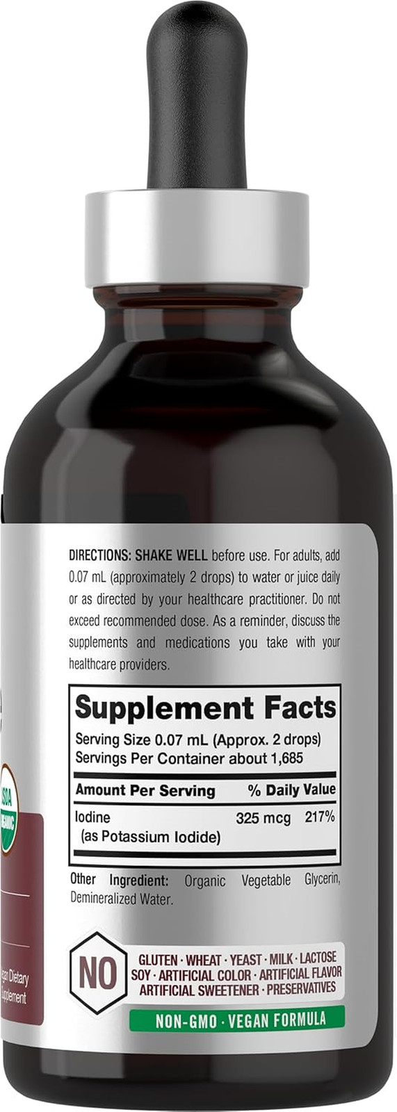 Nascent Iodine Drops 325mcg | 4 fl oz Organic Liquid | Vegan Non GMO Gluten Free