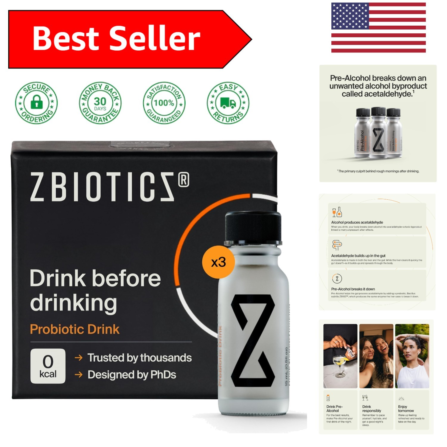 Travel-Friendly Probiotic Drink: 3-Pack of 0.47 Fl Oz for Refreshing Mornings