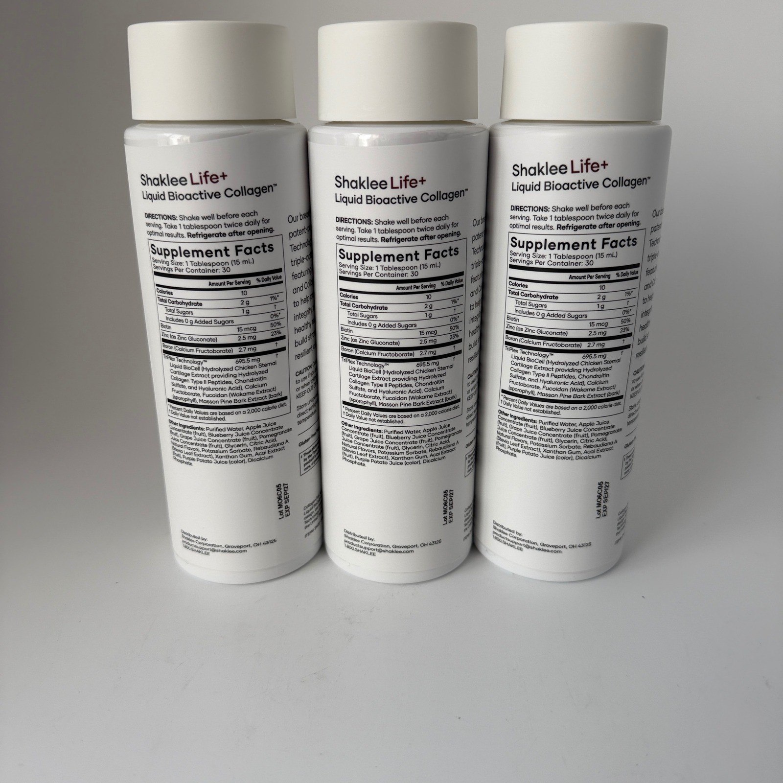 3 Pack Shaklee Liquid BioCell Life+ Bioactive Collagen TriPlex 15.2 EXP 9/27