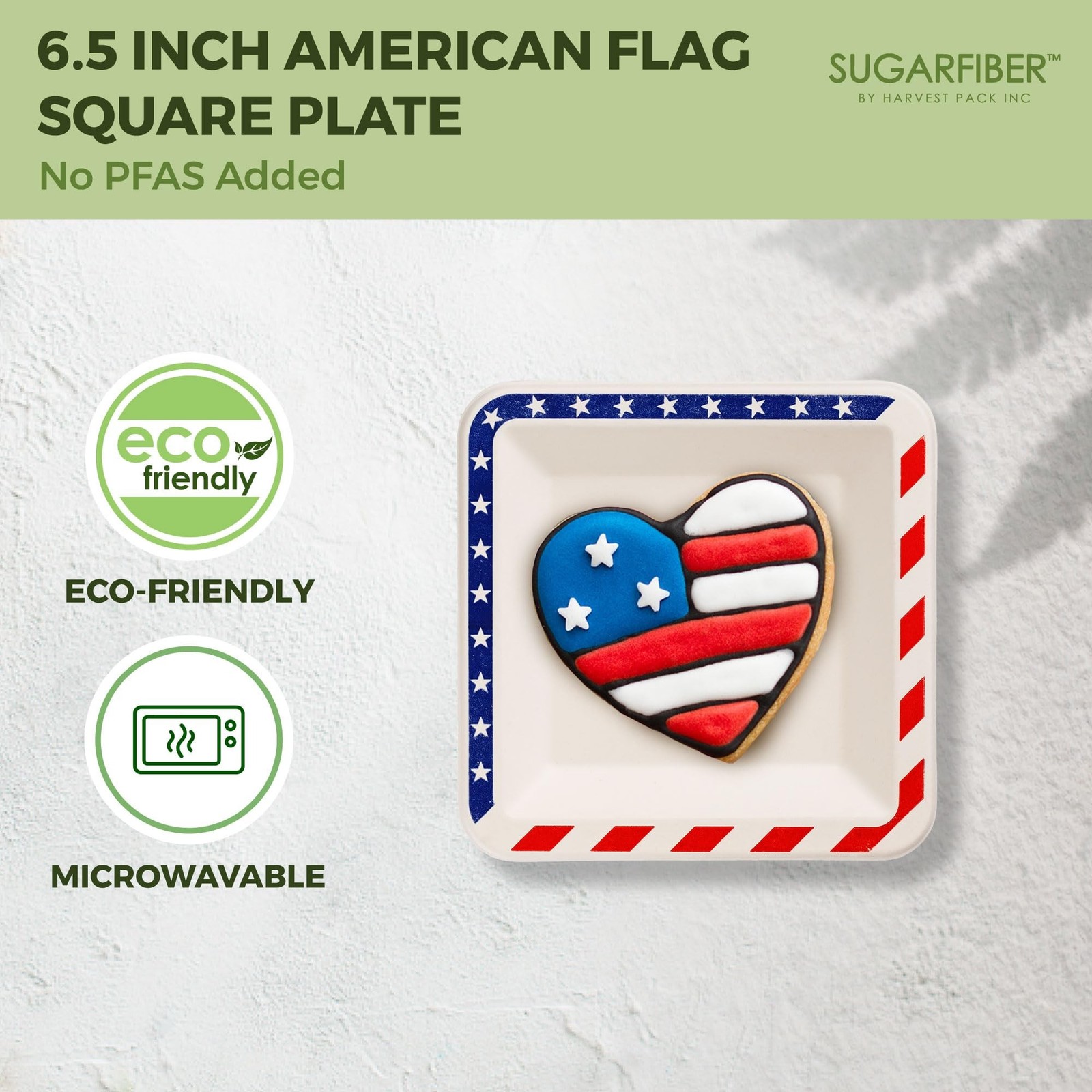 [50 COUNT]Harvest Pack PFAS FREE 6.5-inch American Flag Patriotic Party Dispo…