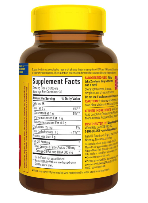 El Mejor #1 Aceite De Pescado Omega-3 1000 Mg Triple Fuerza Para Corazon Cerebro