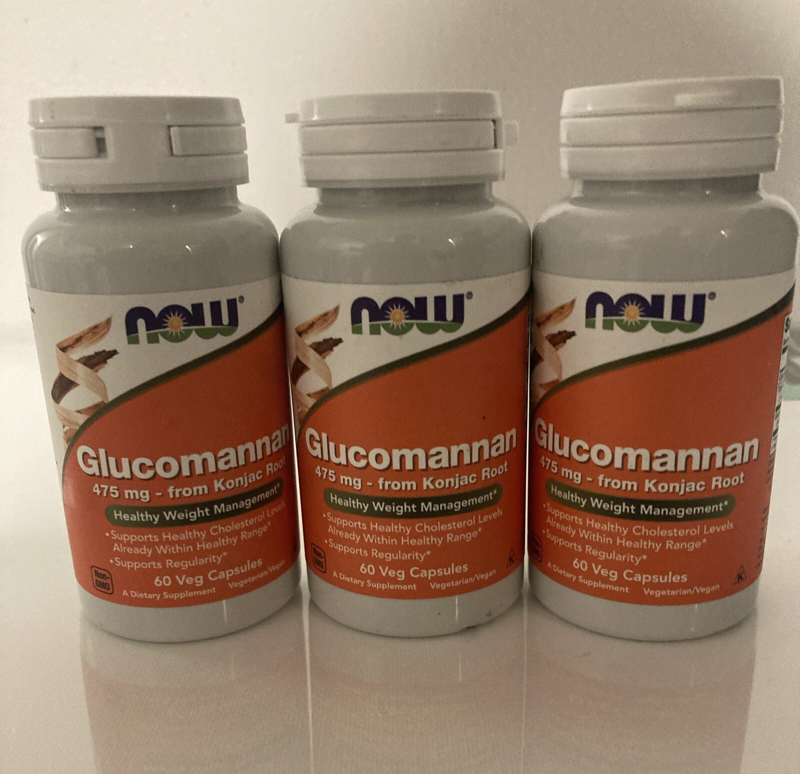NOW Glucomannan 475 mg 3 Bottles of 60 Caps Total 180 Capsules – Exp 8/2026