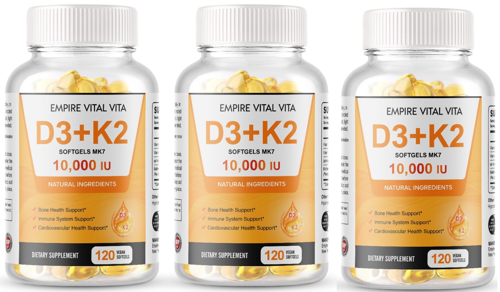 Vitamin D3 10,000 IU K2 MK7 100 mcg, Vit D and K Supplement 360 softgels USA
