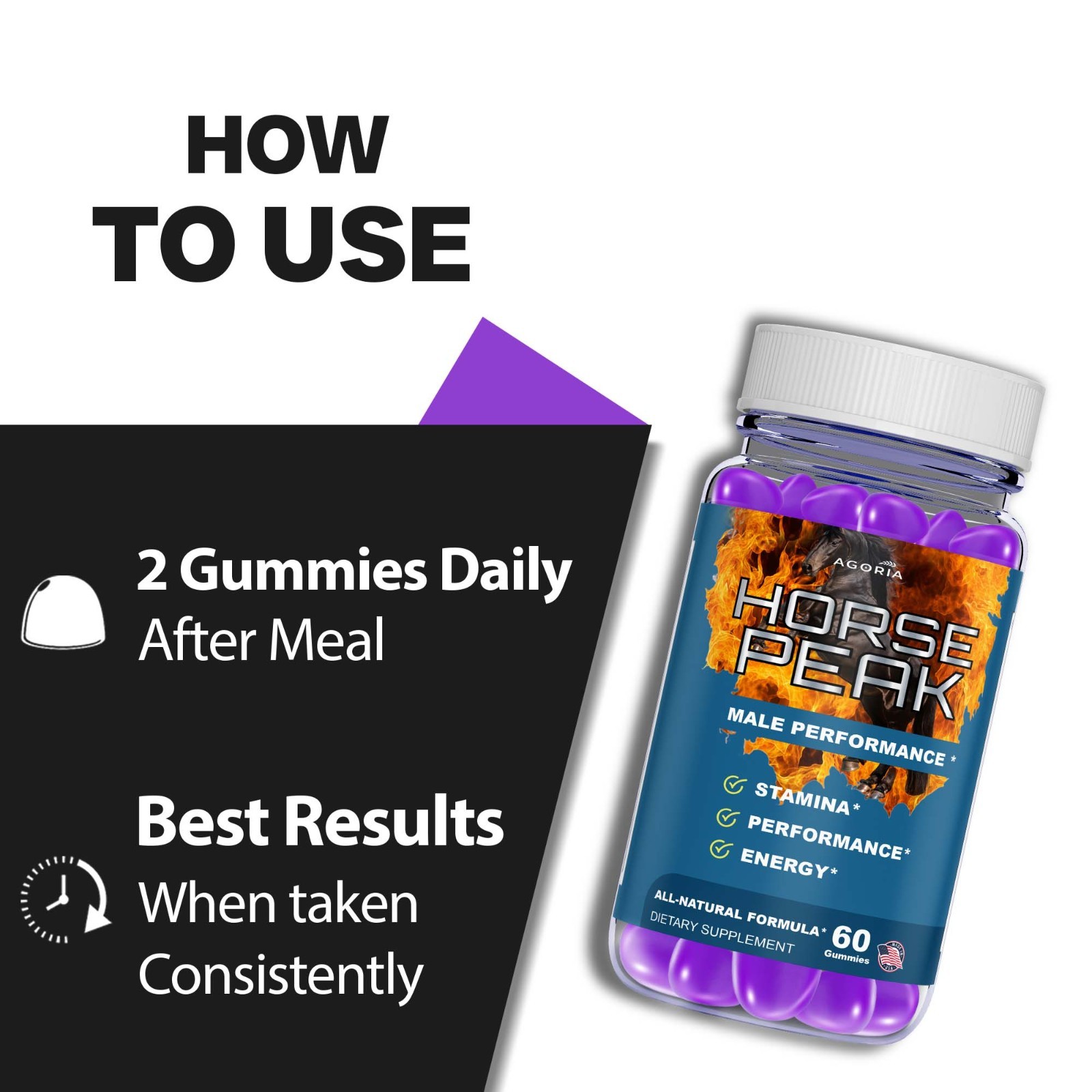 (1 Pack) Horsepeak Gummies for Men, Horse Peak Stamina & Energy Male Gummies