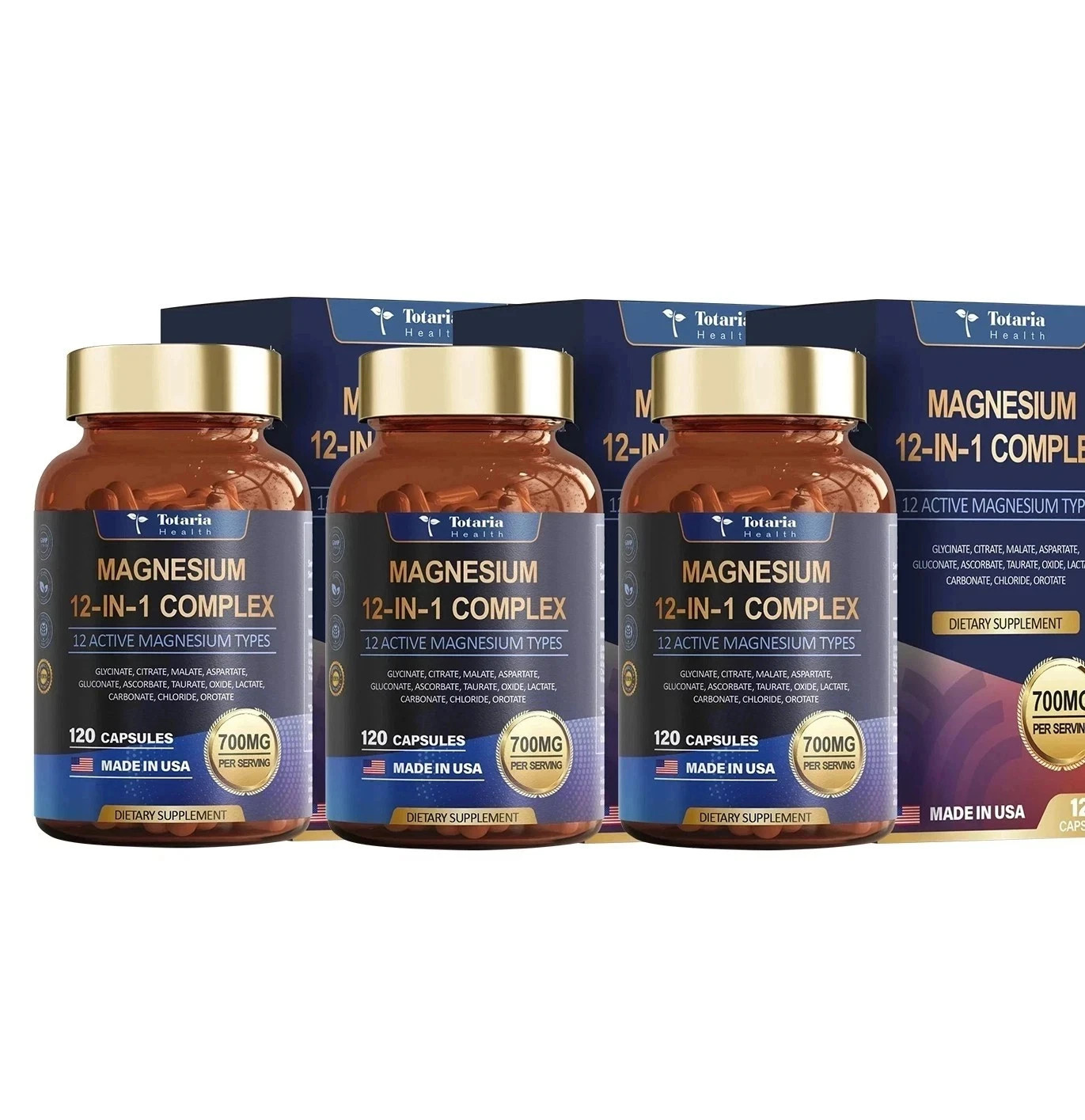 Magnesium 12 in 1 Complex 700mg – Glycinate Citrate Malate Taurate – 3 Bottles P
