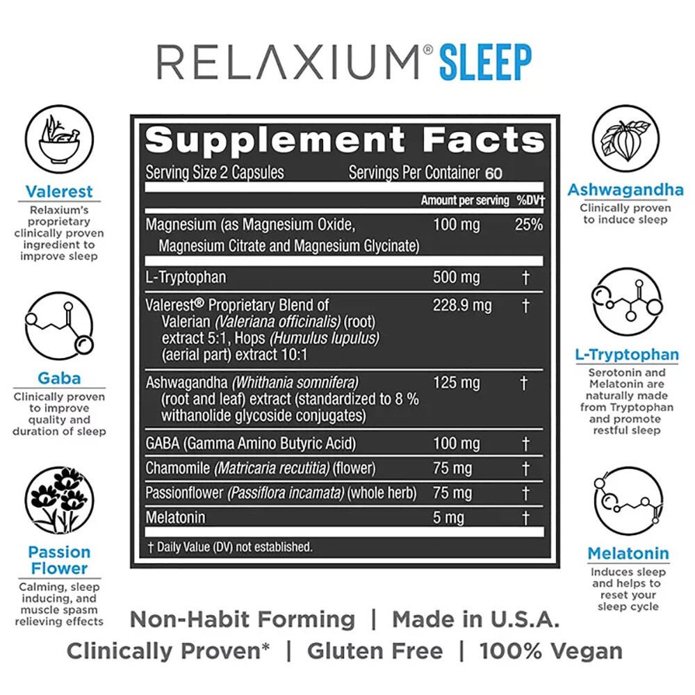 Relaxium Sleep 60 Capsules – Sleep support to aid your body fall asleep faster