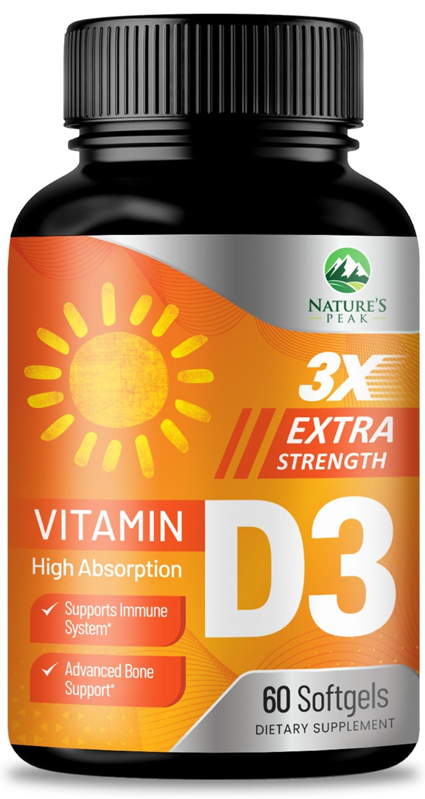 Vitamin D-3 5000 IU (125 mcg) Per Serving Softgels – 60 Count (Pack of 1)