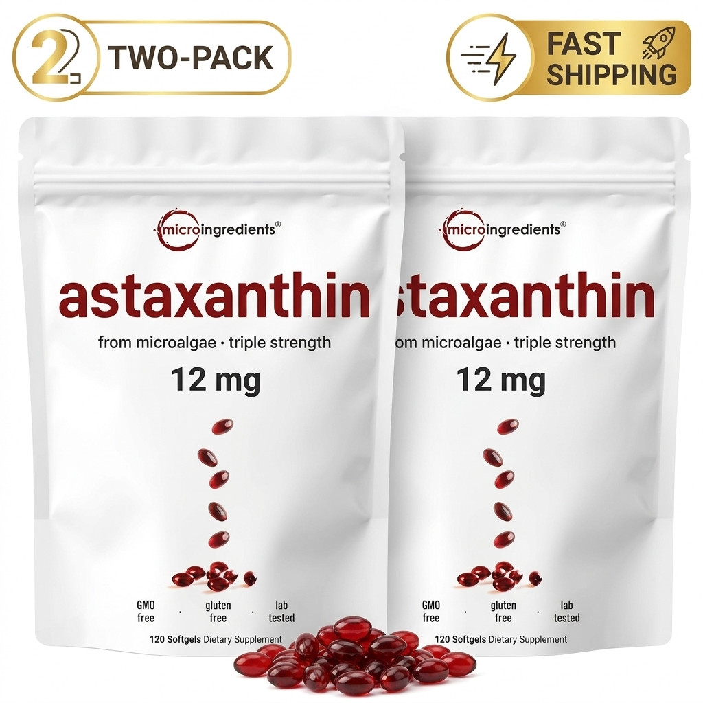 2-Pack Zoyava Astaxanthin 12mg Antioxidant Skin Eye Heart Support 120 Capsules