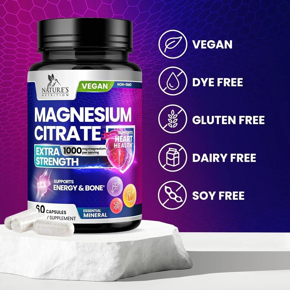 Glicinato, Malato Y Citrato De Magnesio Quelado Premium (1000 Mg | 60 Cápsulas)