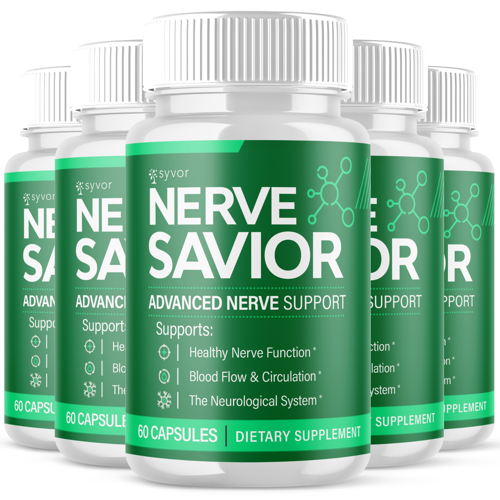 (5 Pack) Nerve Savior Nootropic All Natural Super Nerve Supplement 300 Capsules