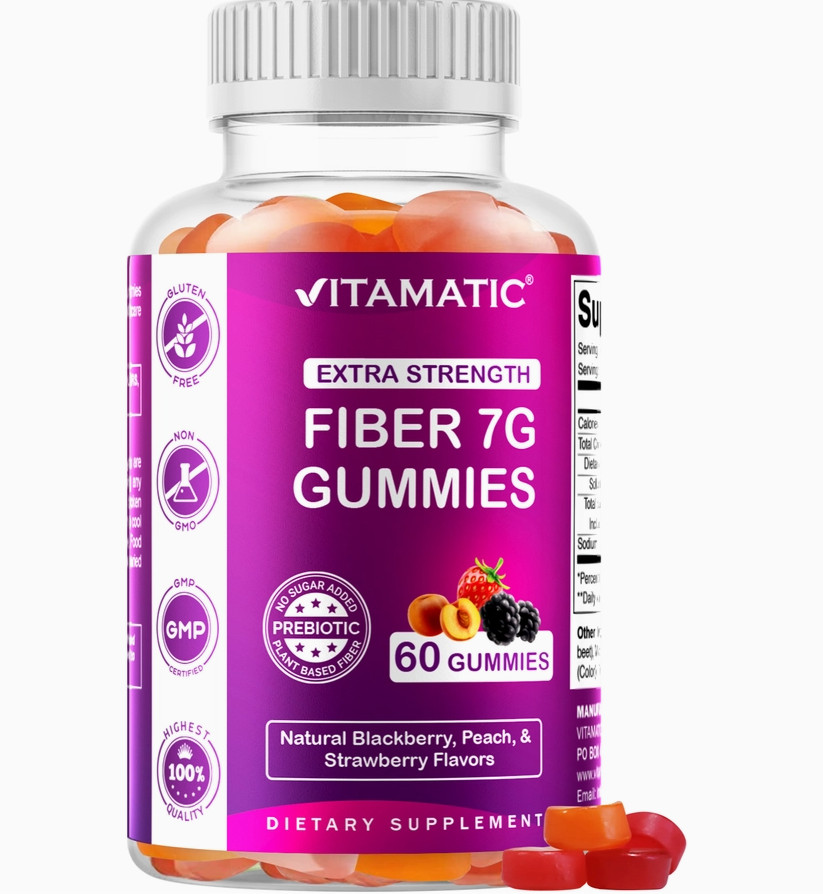 Fiber Gummies, Extra Strength, Natural Blackberry, Peach, & Strawberry, 7G, 60ct