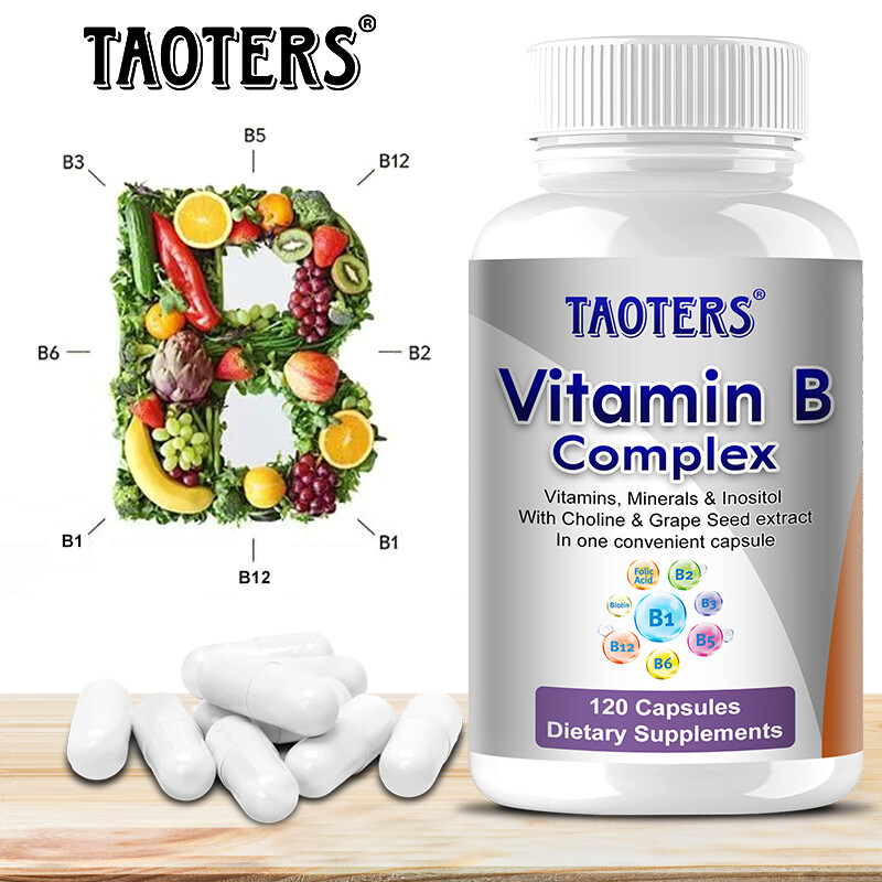 Vitamin B Complex Capsules B1 B2 B3 B5 B6 B12 Folic Acid and Biotin Energy