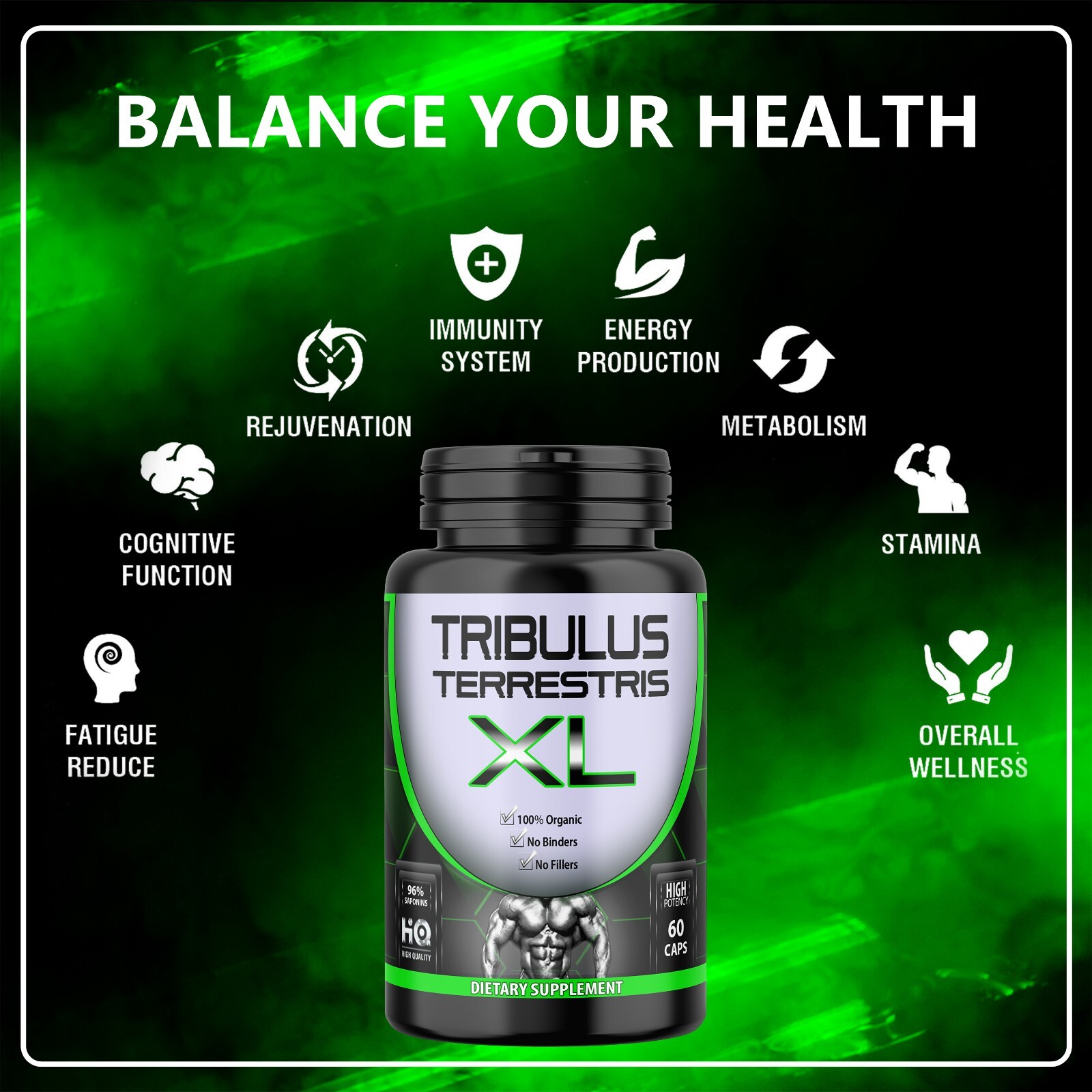Pure Tribulus Terrestris Extract W/ 96% Saponins 60 Capsules, No Filler, Non-GMO