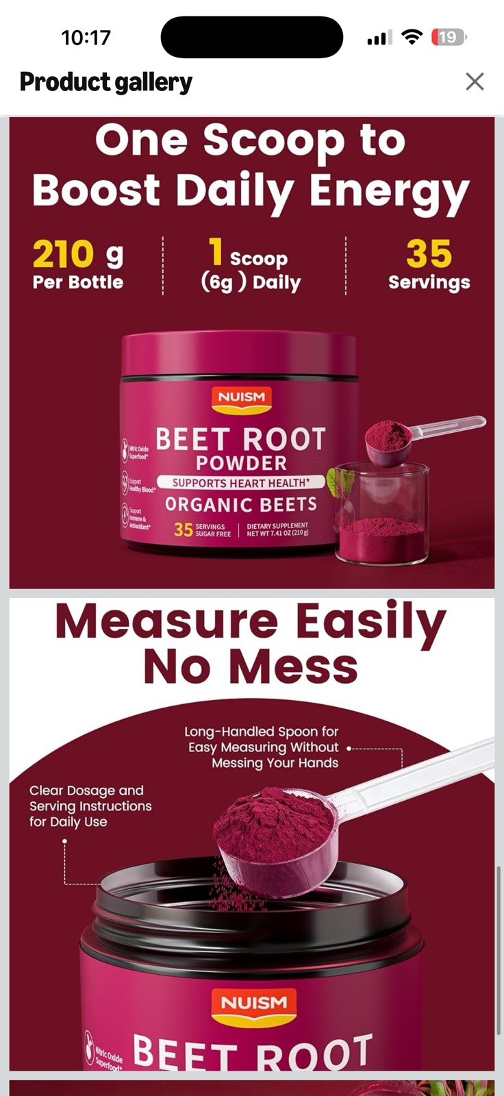 NUISM Beet Root Supplement Powder Natural Raspberry Pomegranate, Sugar Free 210g
